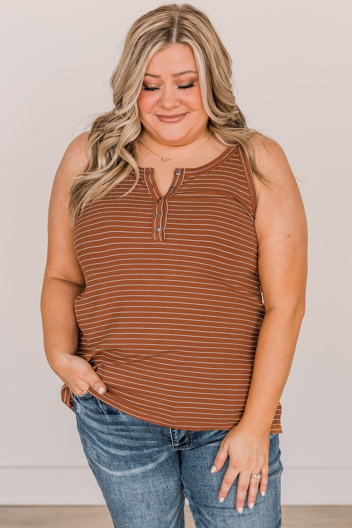 Catch You Later Striped Tank Top- Brown - Image 4