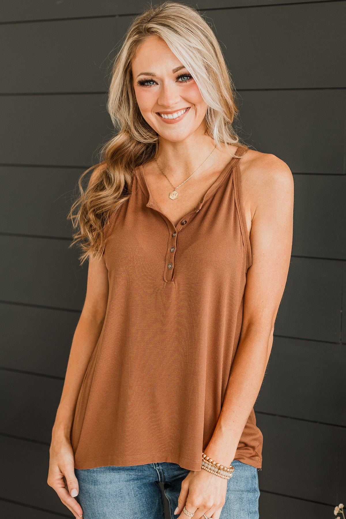 Catch You Later Ribbed Tank Top- Cinnamon