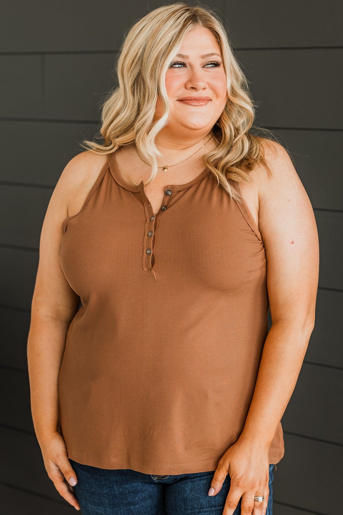 Catch You Later Ribbed Tank Top- Cinnamon - Image 2