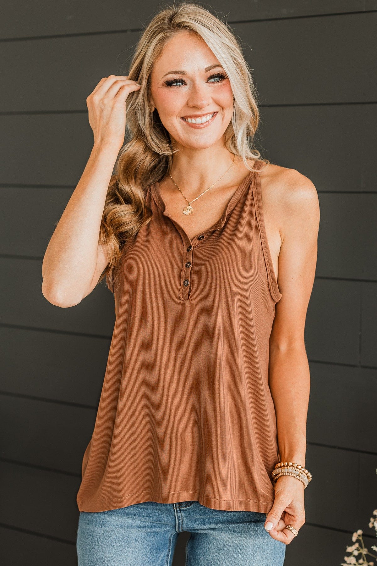 Catch You Later Ribbed Tank Top- Cinnamon - Image 3