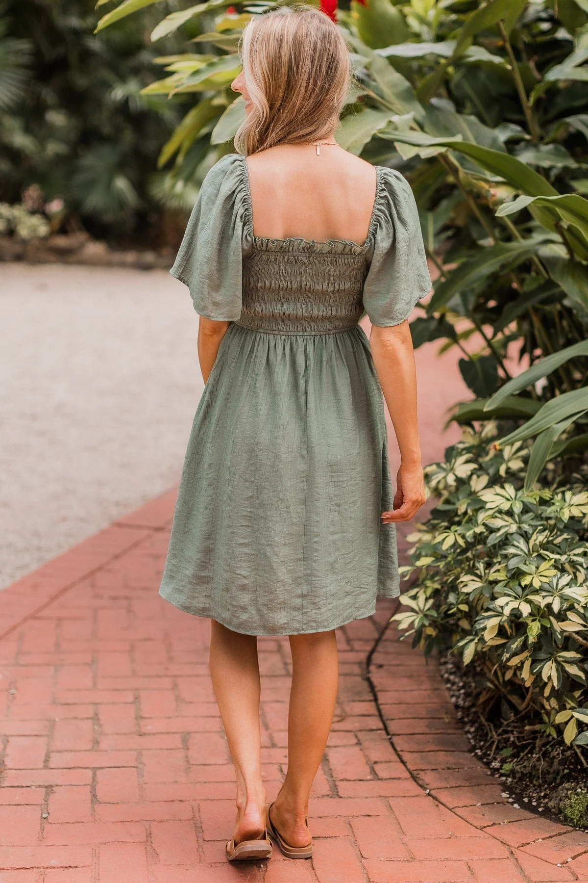 Catch Your Gaze Smocked Dress- Olive - Image 6
