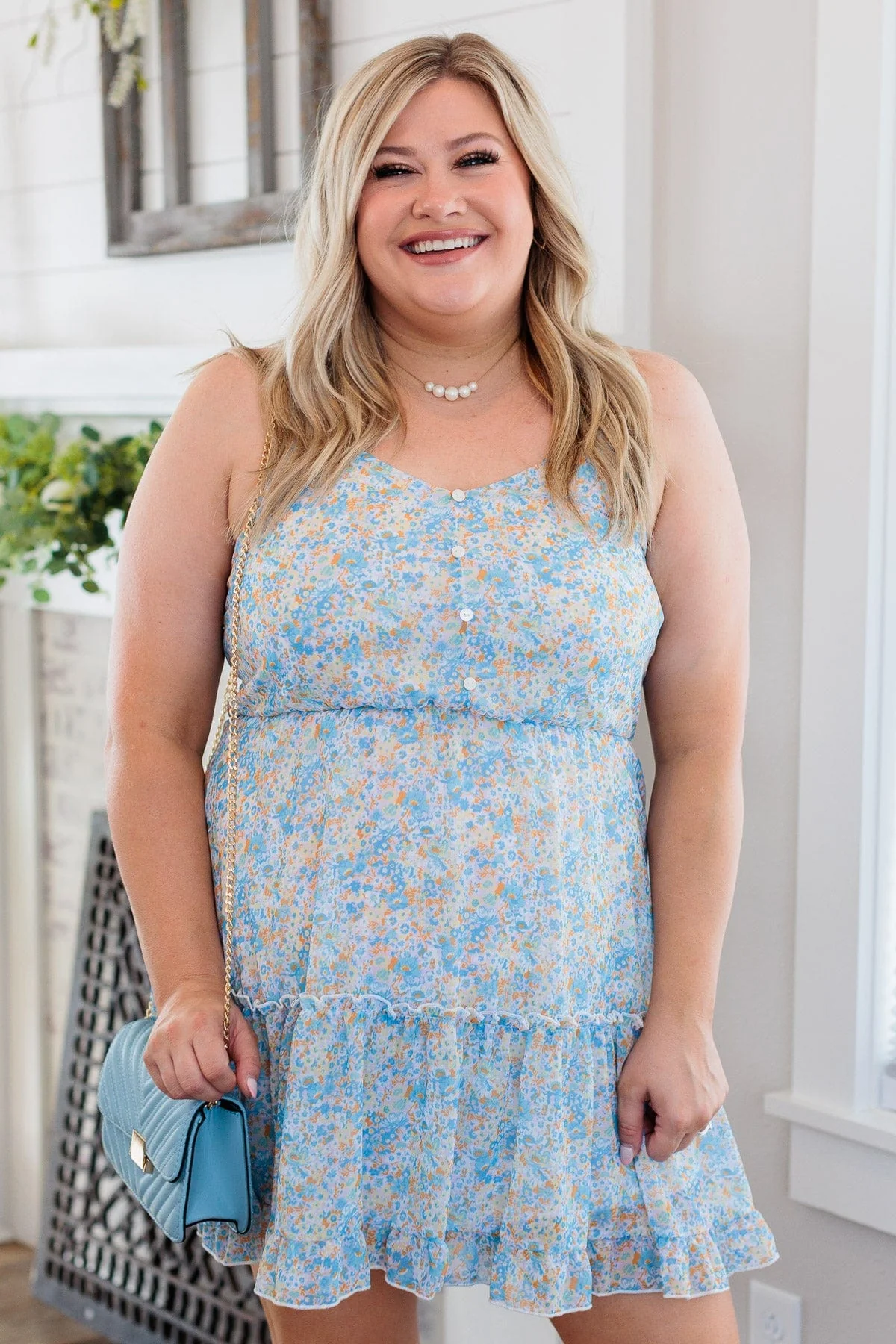 Catching Bouquets Button Dress- Blue - Image 2