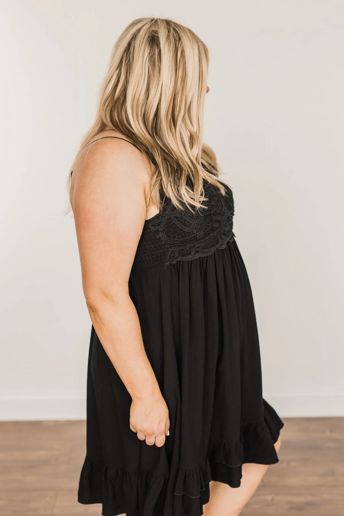 Catching Feelings Ruffle Lace Dress- Black - Image 11