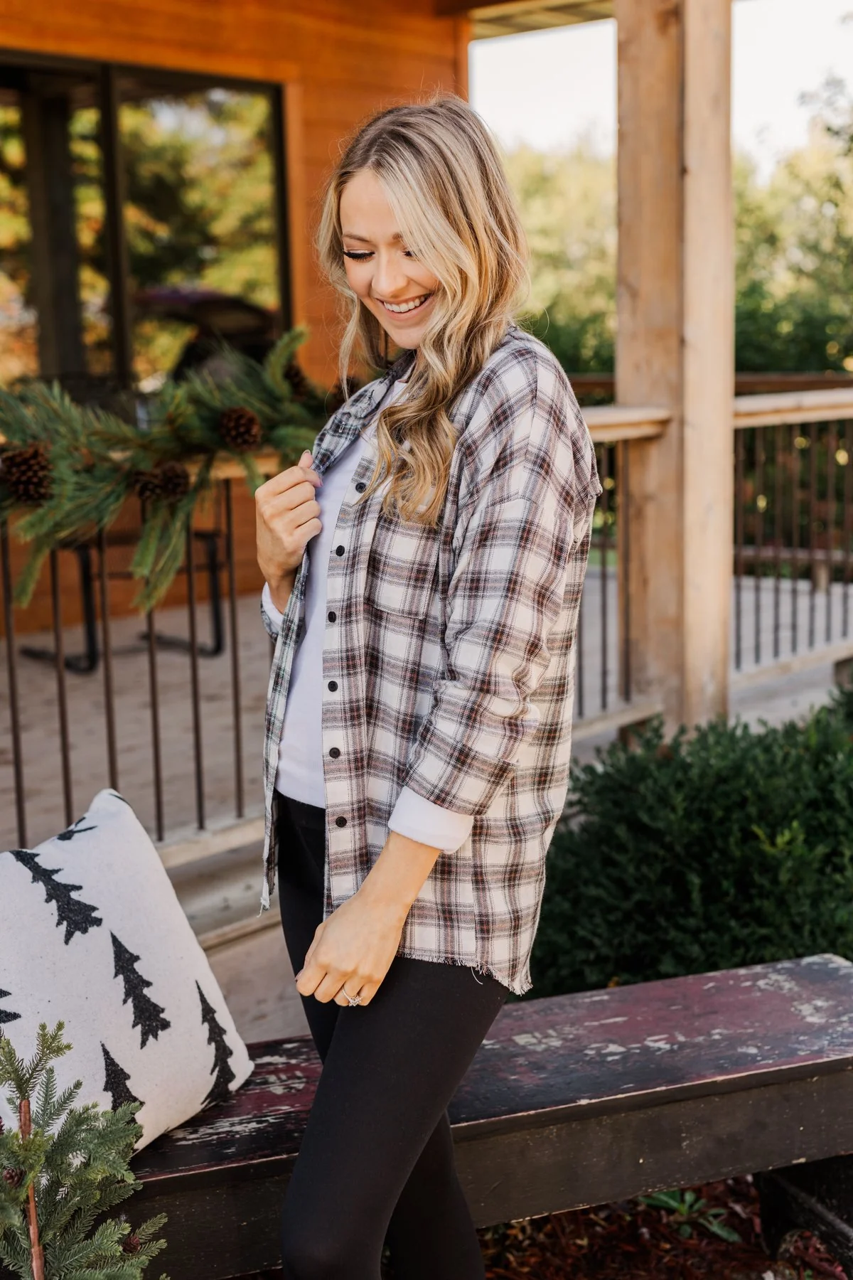 Catching Snowflakes Button Plaid Top- Ivory - Image 13
