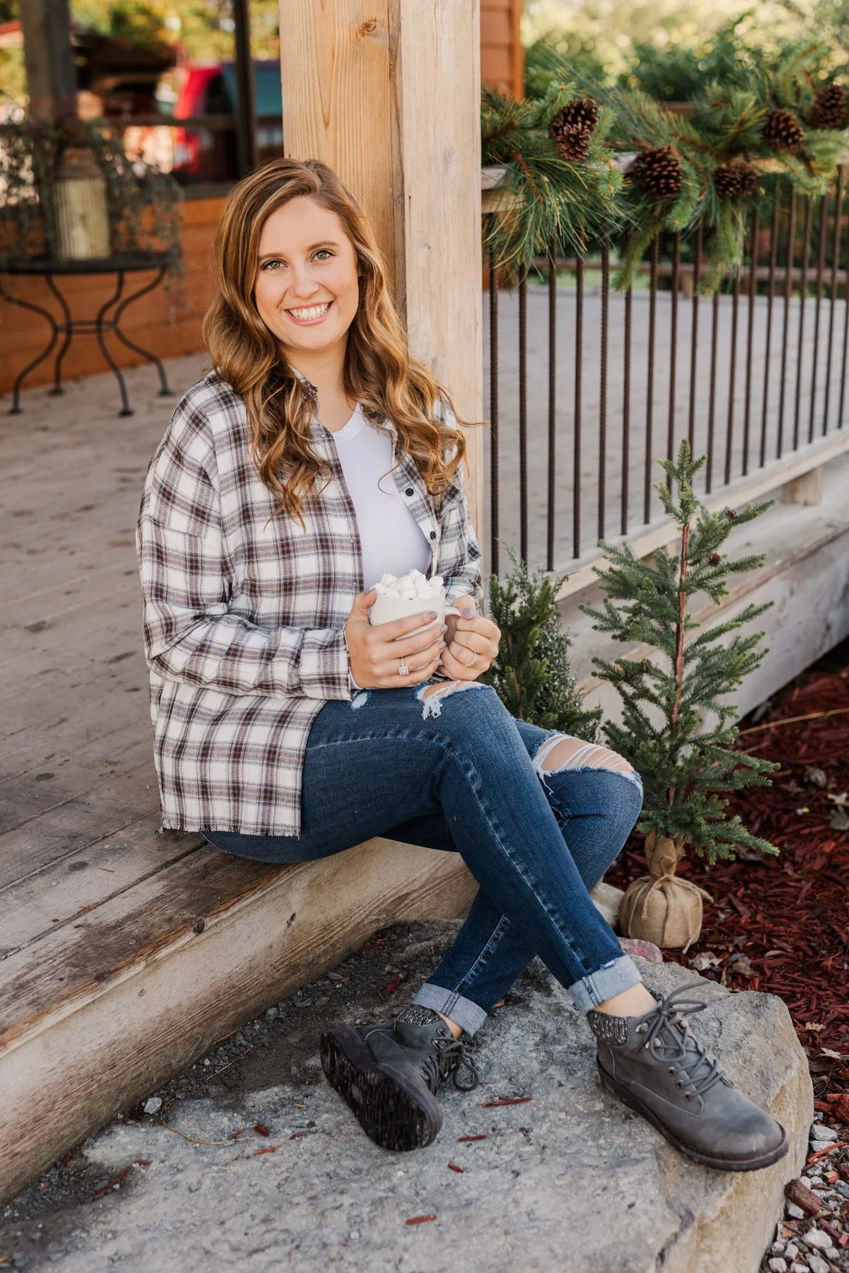 Catching Snowflakes Button Plaid Top- Ivory - Image 14