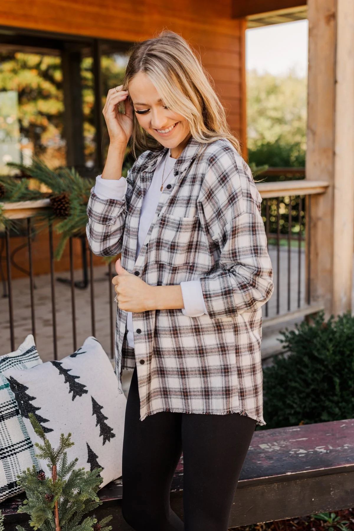 Catching Snowflakes Button Plaid Top- Ivory - Image 17