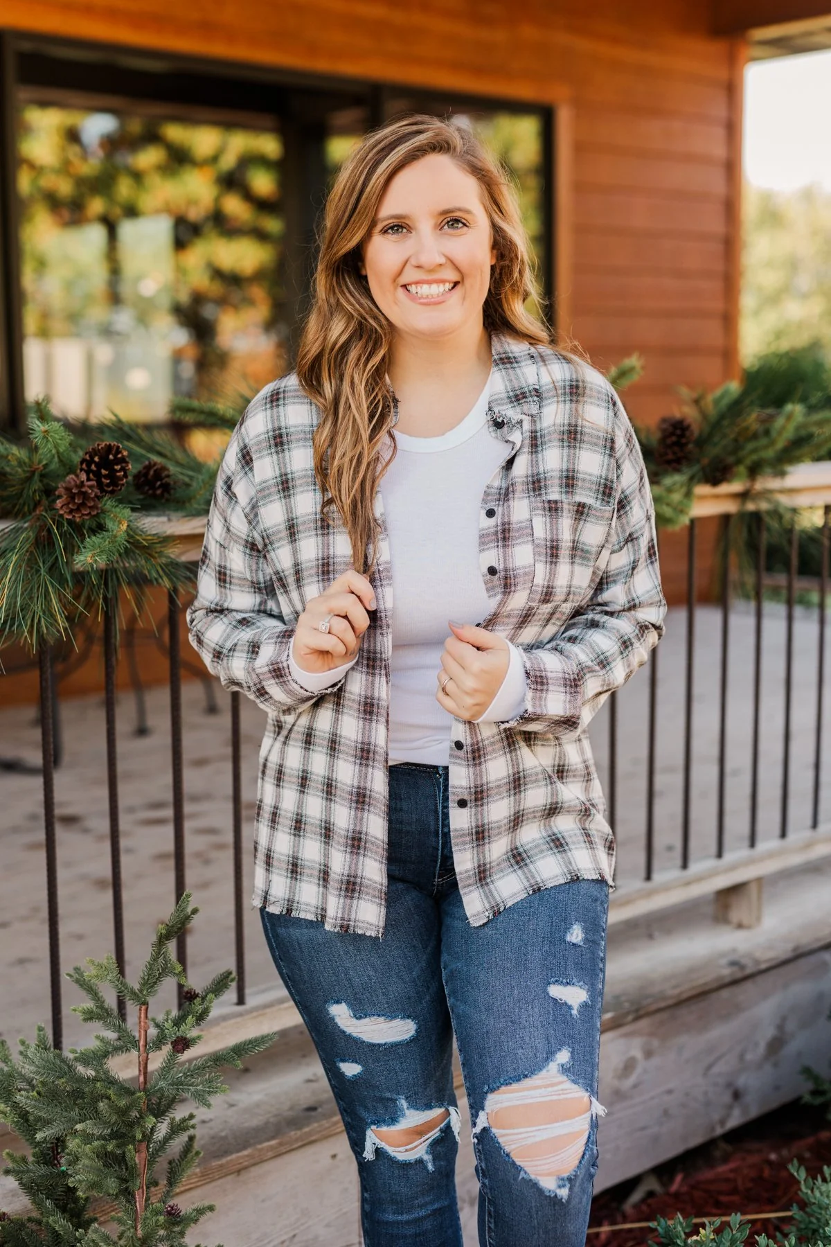 Catching Snowflakes Button Plaid Top- Ivory - Image 18