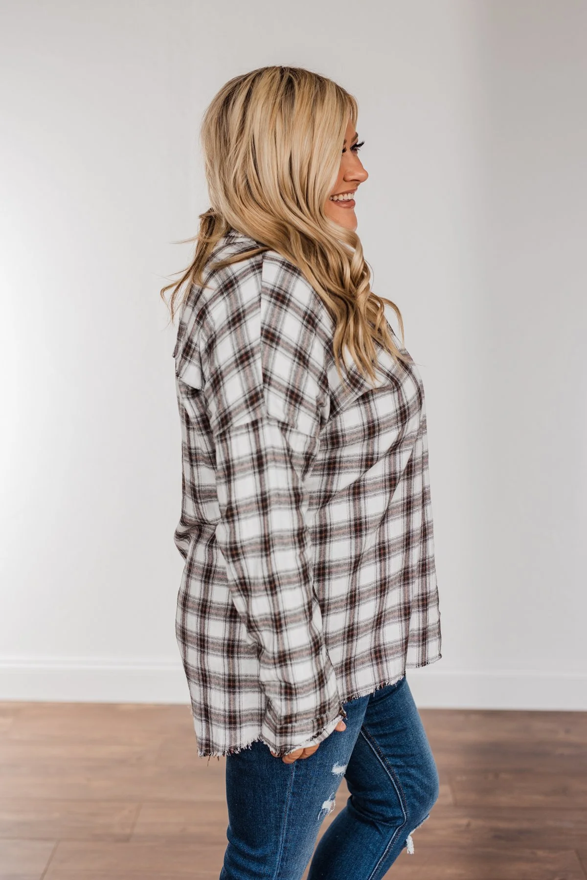 Catching Snowflakes Button Plaid Top- Ivory - Image 20