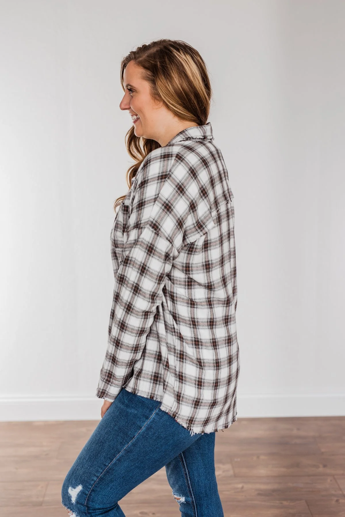 Catching Snowflakes Button Plaid Top- Ivory - Image 21