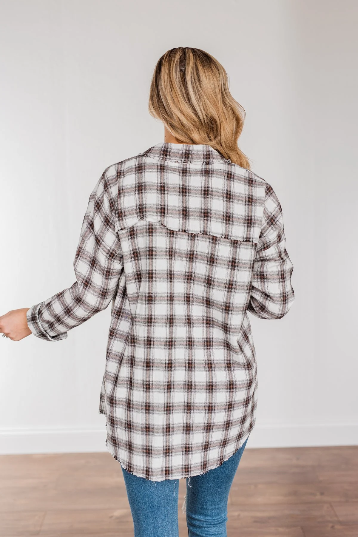 Catching Snowflakes Button Plaid Top- Ivory - Image 22