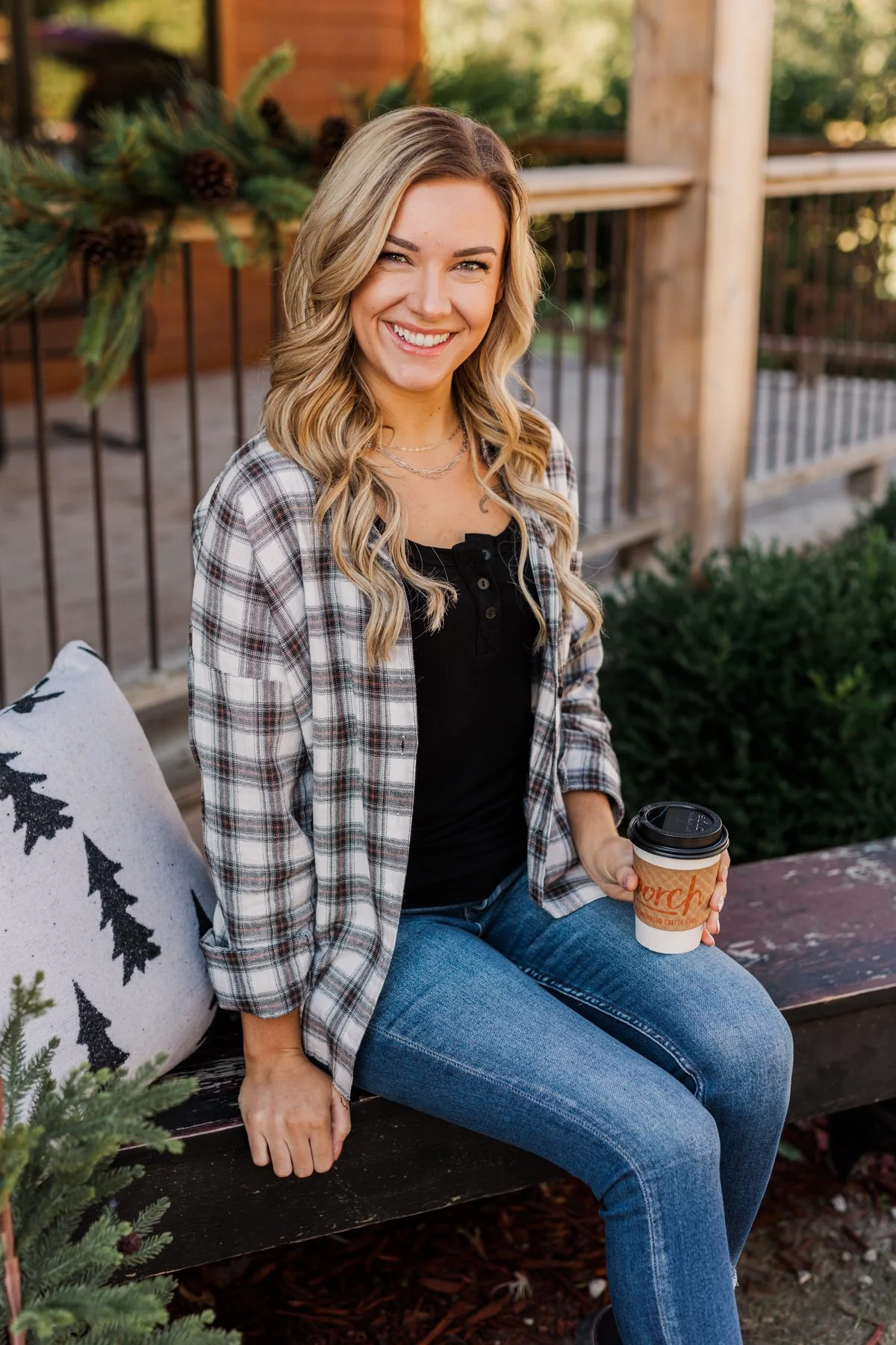 Catching Snowflakes Button Plaid Top- Ivory - Image 3
