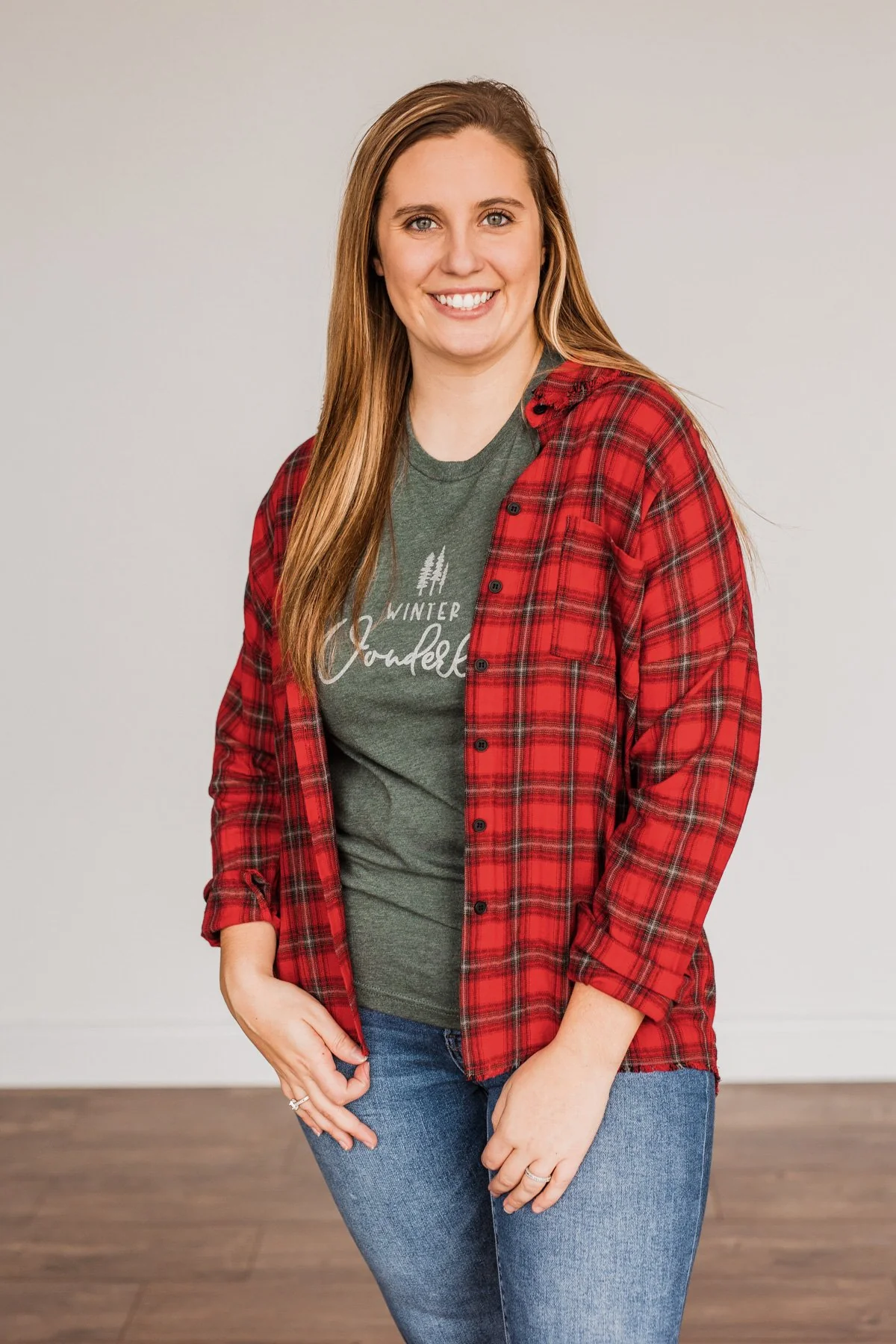 Catching Snowflakes Button Plaid Top- Red - Image 7