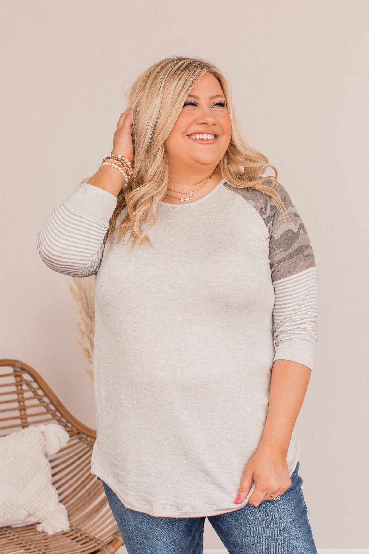 Catching Vibes Striped Camo Top- Gray - Image 5