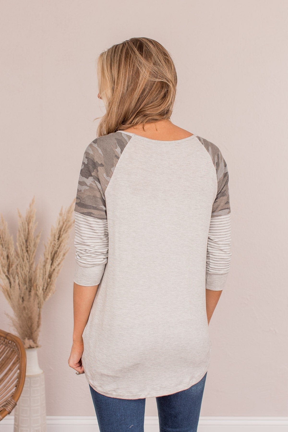 Catching Vibes Striped Camo Top- Gray - Image 8