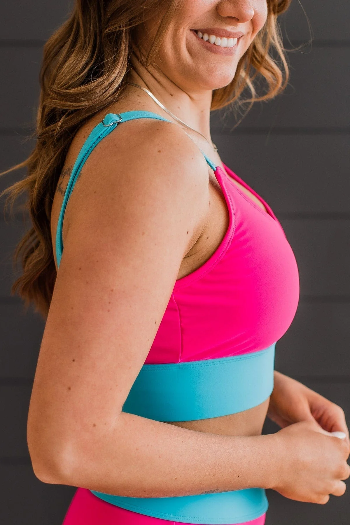 Catching Waves Bikini Swim Top- Bright Pink & Blue - Image 3