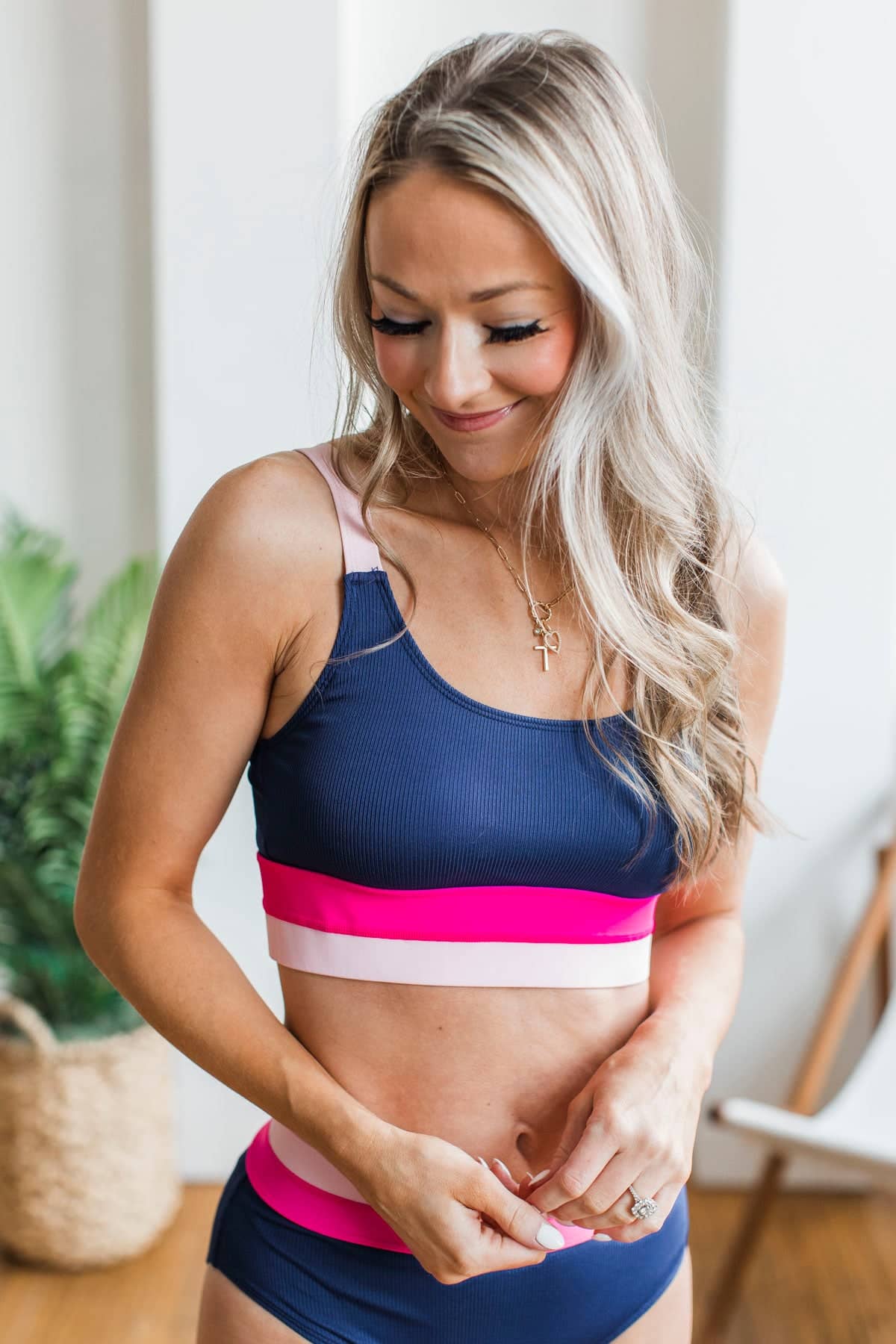 Catching Waves Bikini Swim Top- Navy & Pink - Image 5