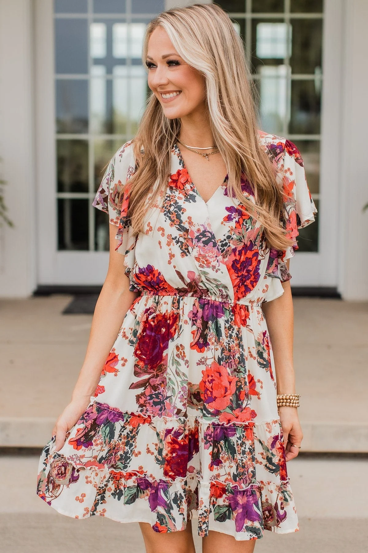 Cater To You Floral Dress- Cream - Image 3