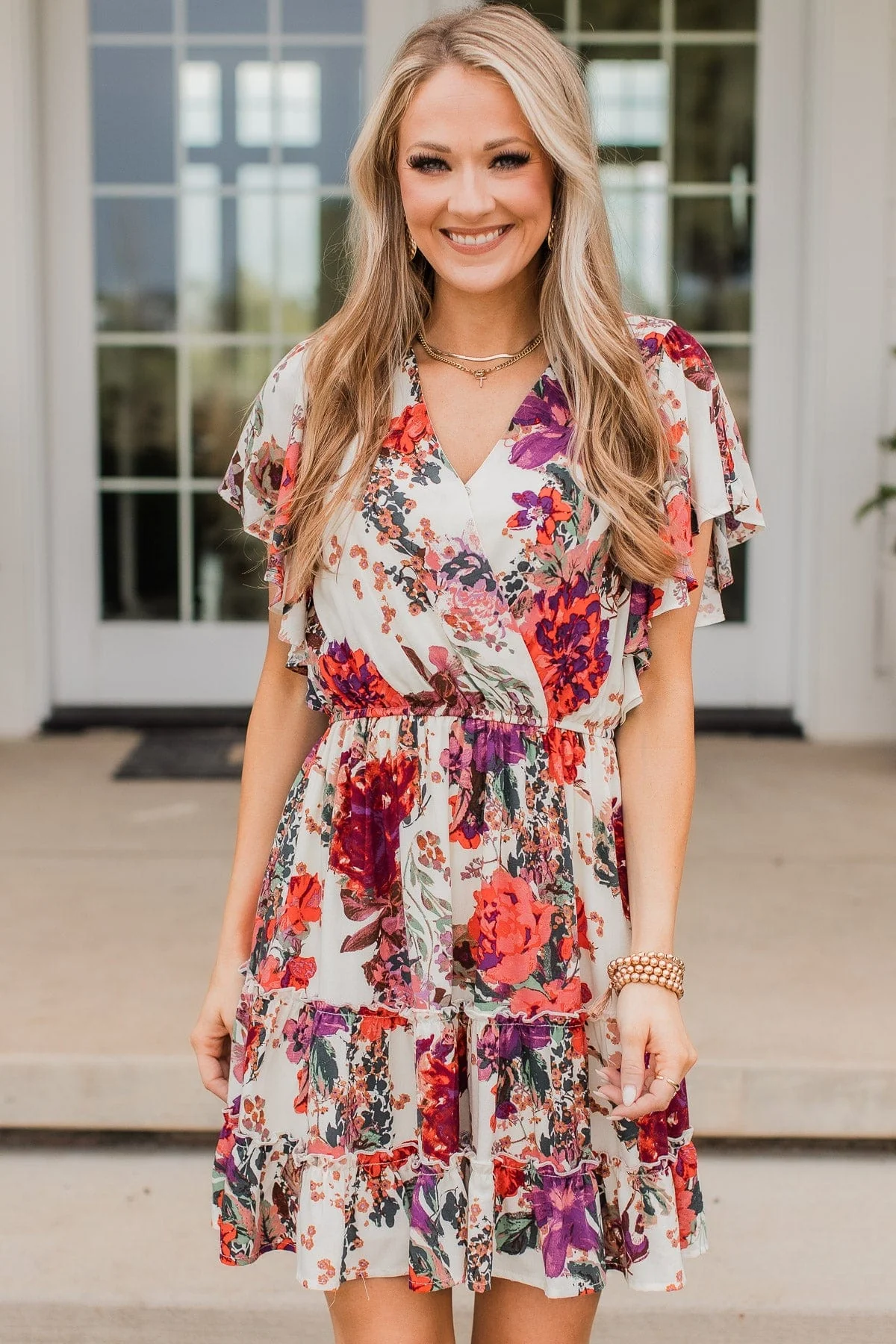 Cater To You Floral Dress- Cream - Image 4