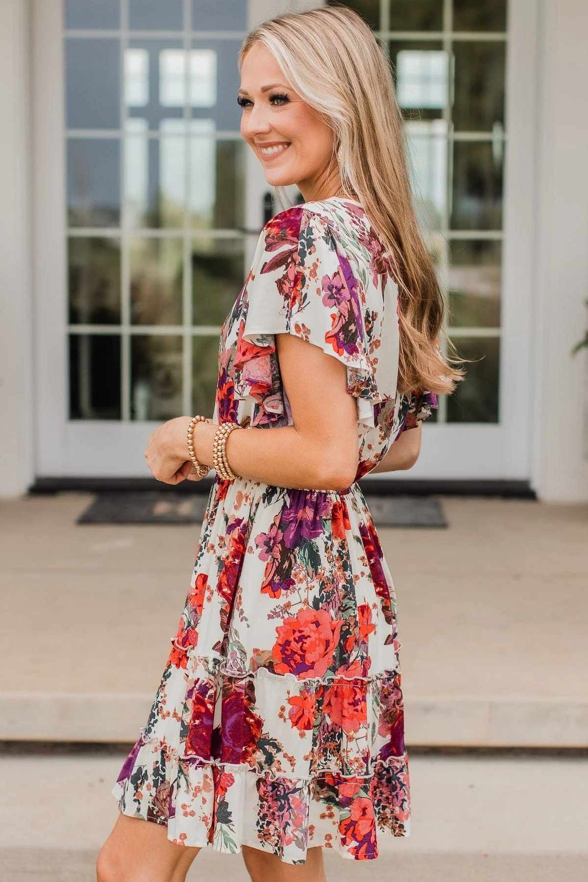 Cater To You Floral Dress- Cream - Image 5