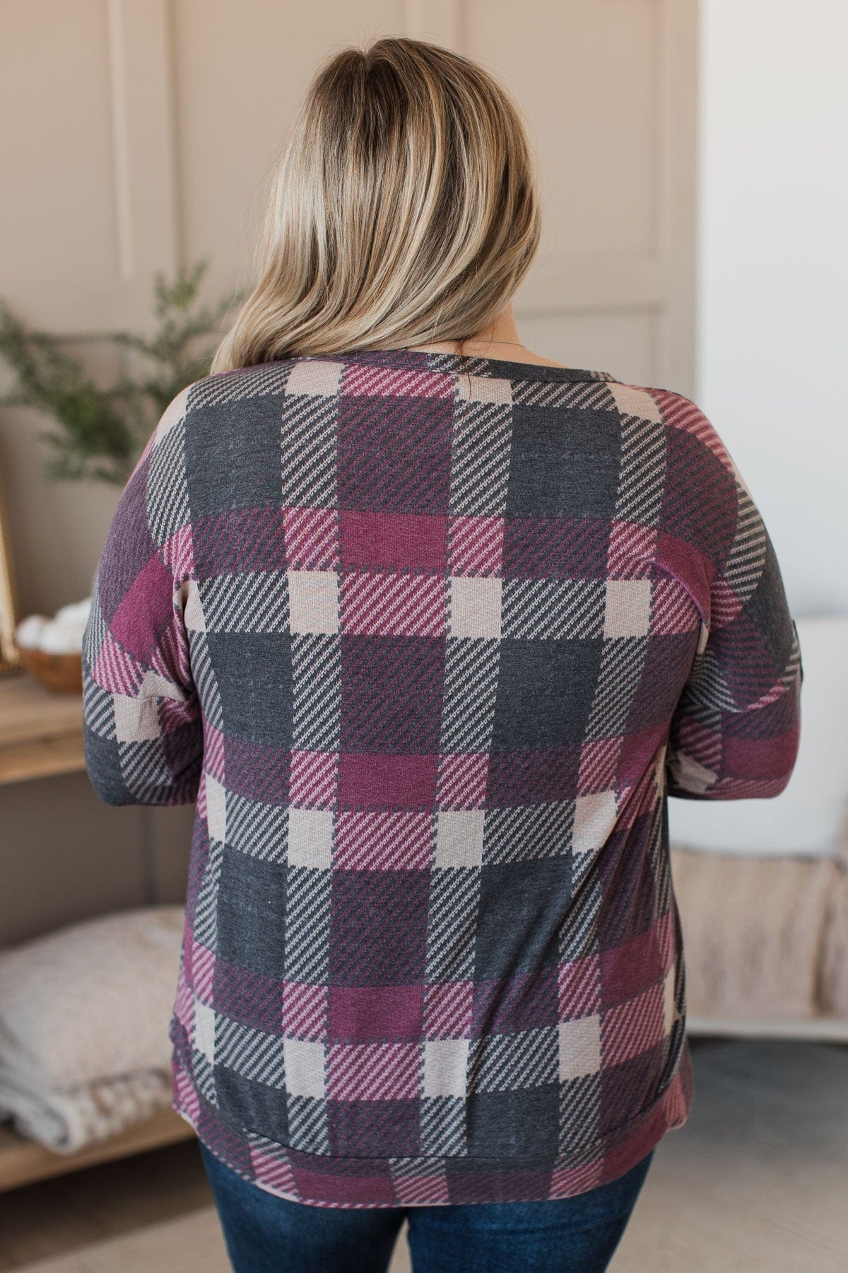Caught By Surprise Plaid Knit Top- Charcoal - Image 7
