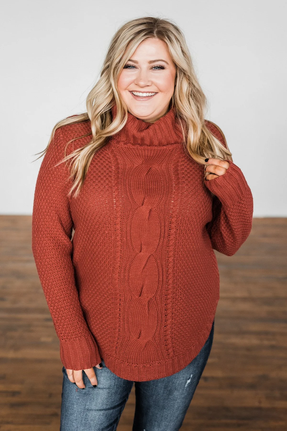 Caught In A Daydream Turtle Neck Sweater- Brick - Image 2