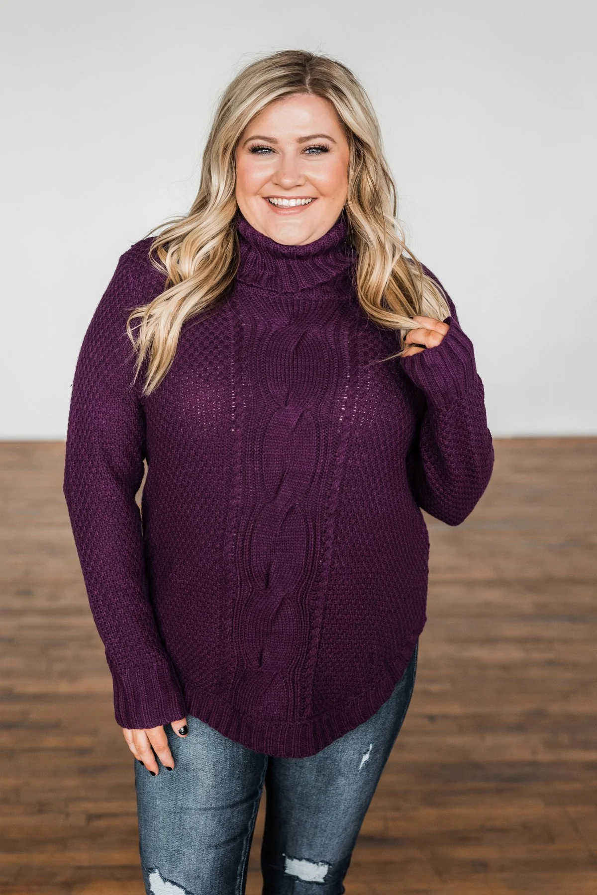 Caught In A Daydream Turtle Neck Sweater- Eggplant - Image 11