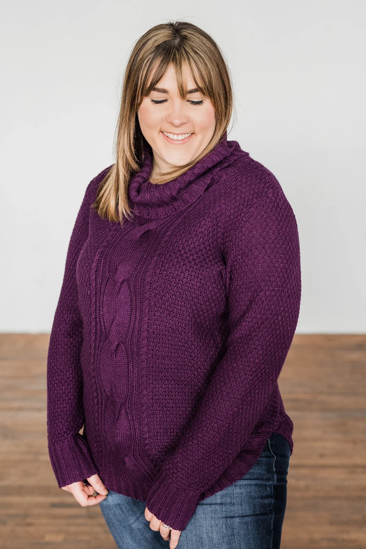 Caught In A Daydream Turtle Neck Sweater- Eggplant - Image 12