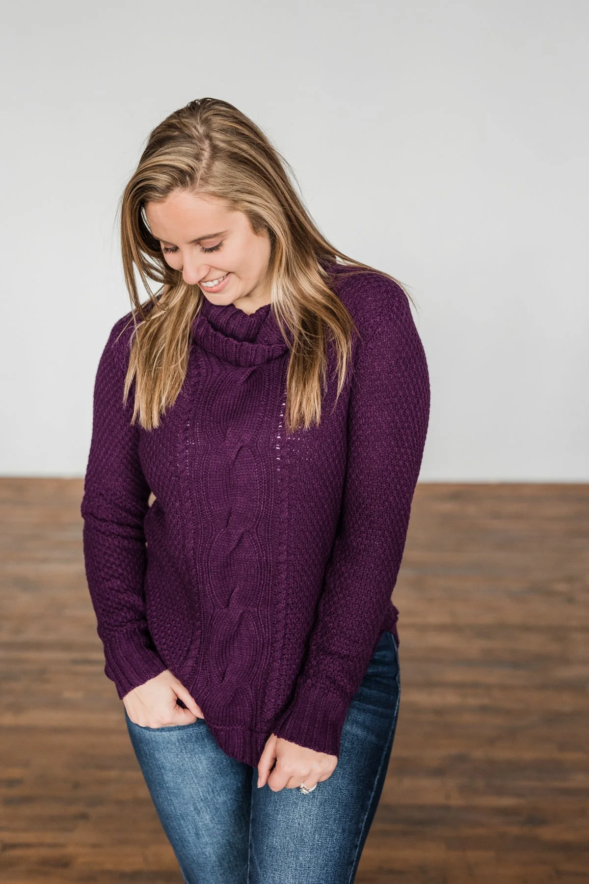 Caught In A Daydream Turtle Neck Sweater- Eggplant - Image 9