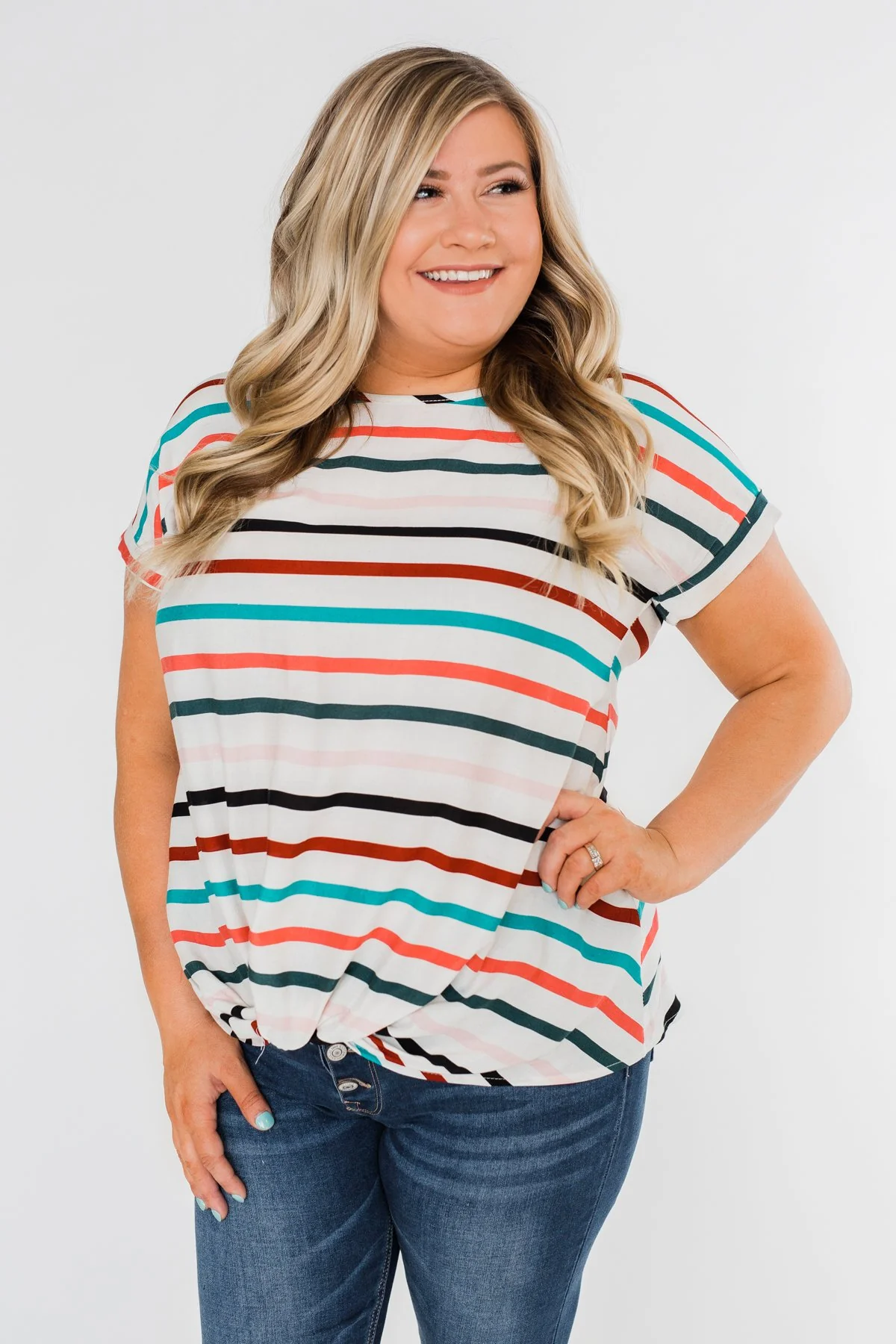 Caught Me Happy Striped Knot Top- Multi-Colored - Image 4