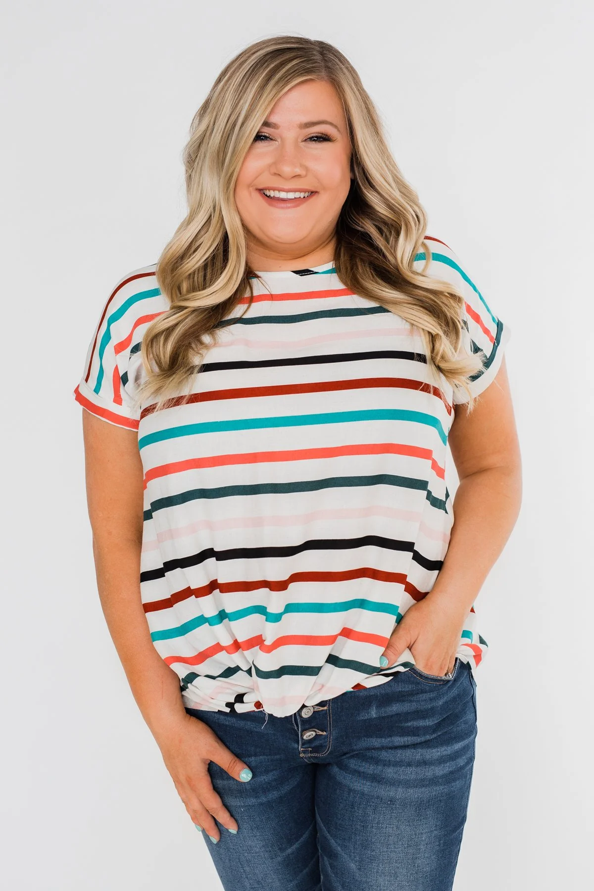 Caught Me Happy Striped Knot Top- Multi-Colored - Image 6