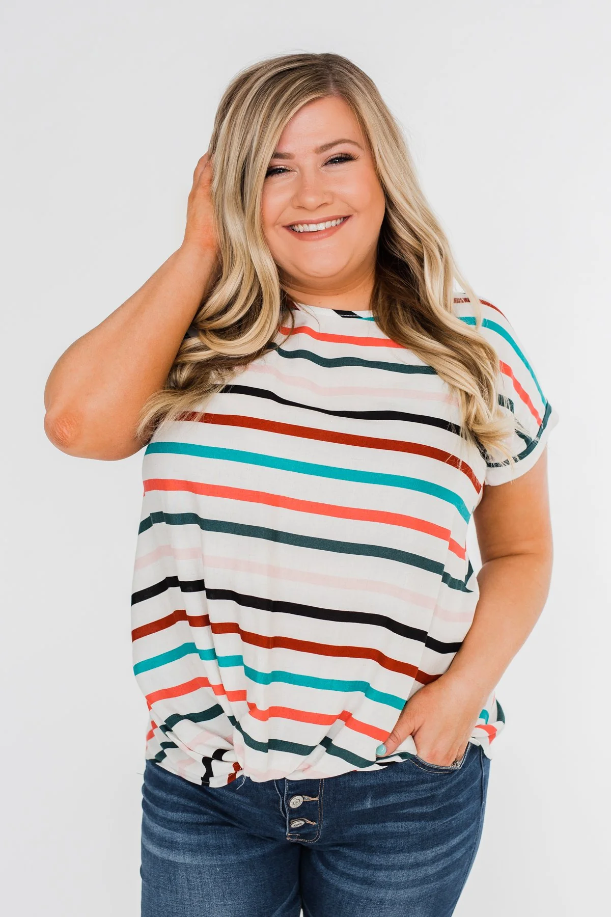Caught Me Happy Striped Knot Top- Multi-Colored - Image 8