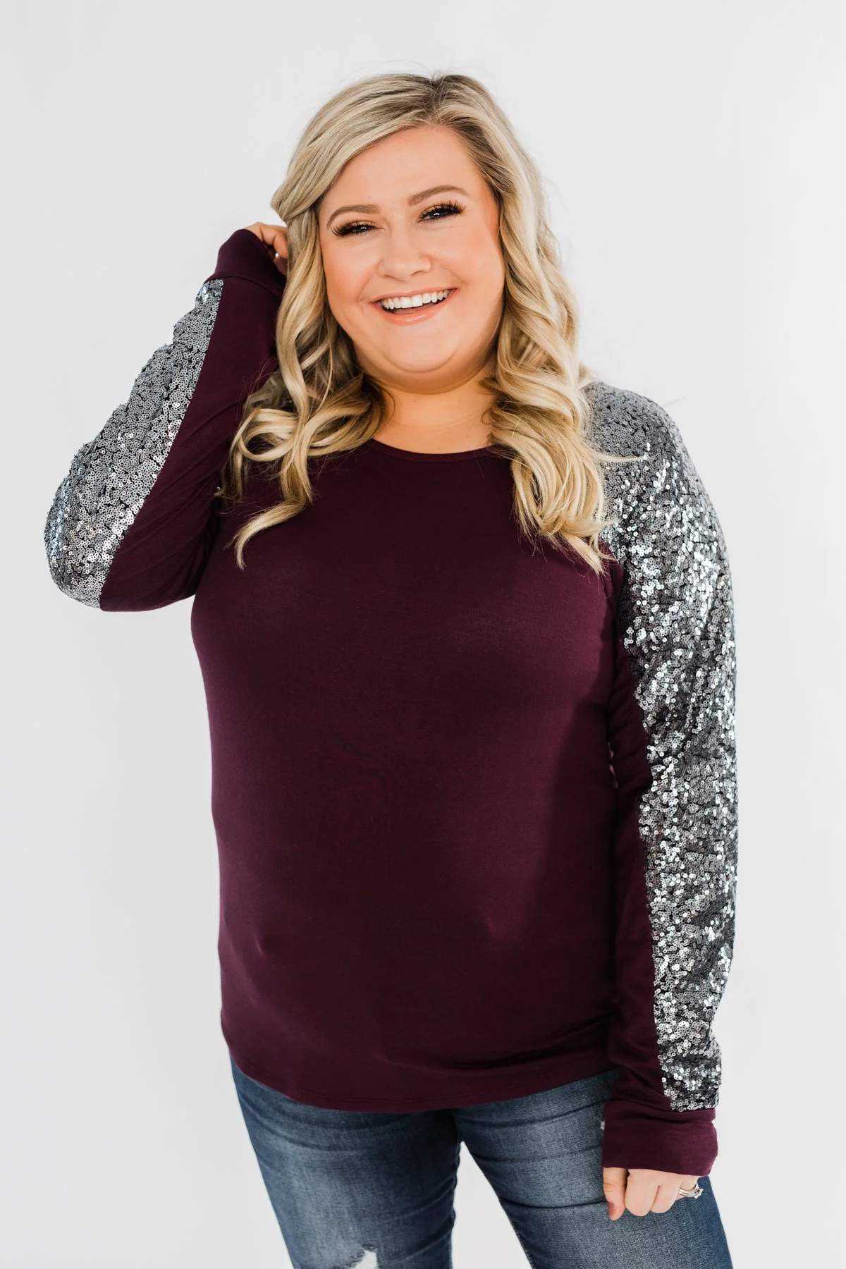 Caught My Eye Sequin Top- Plum - Image 7