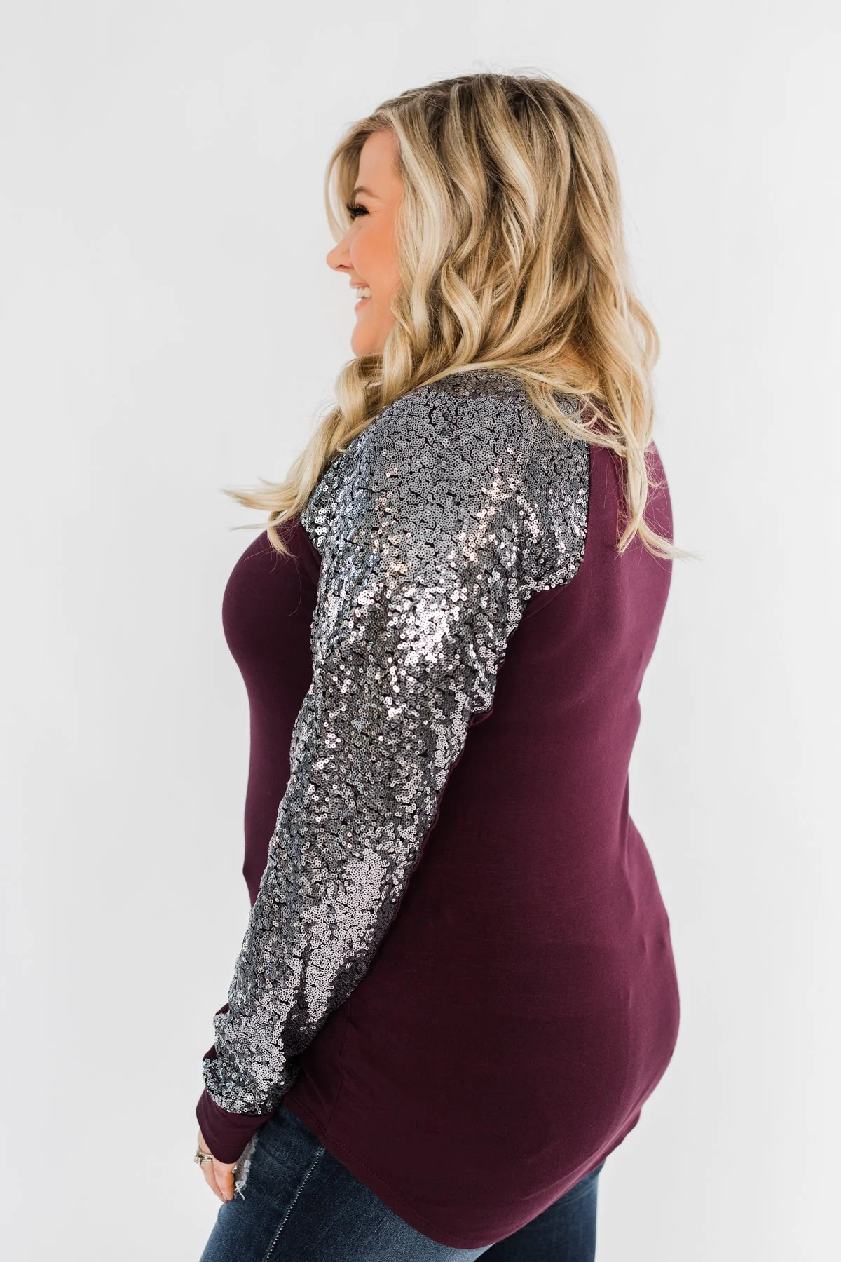 Caught My Eye Sequin Top- Plum - Image 9