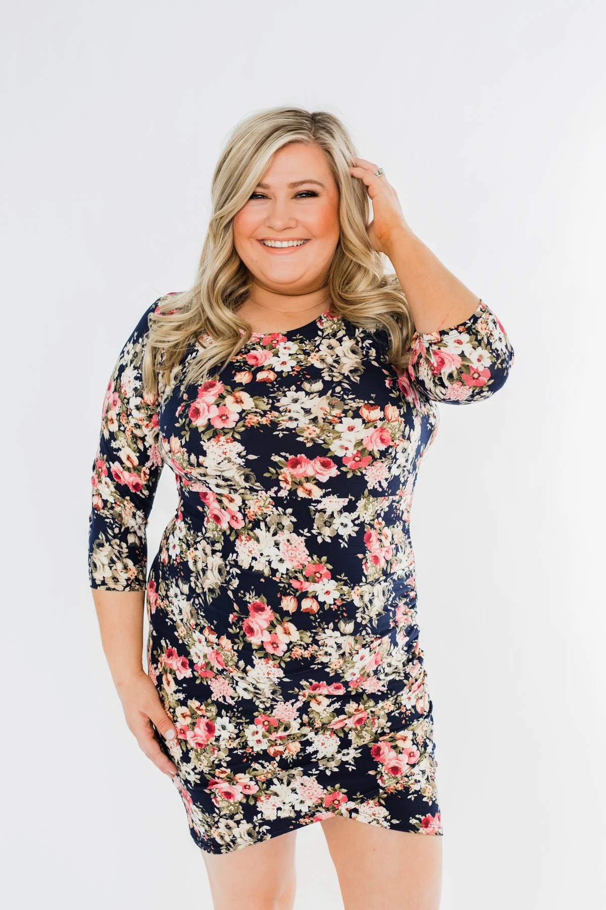 Caught Up In A Romance Floral Dress- Navy - Image 3
