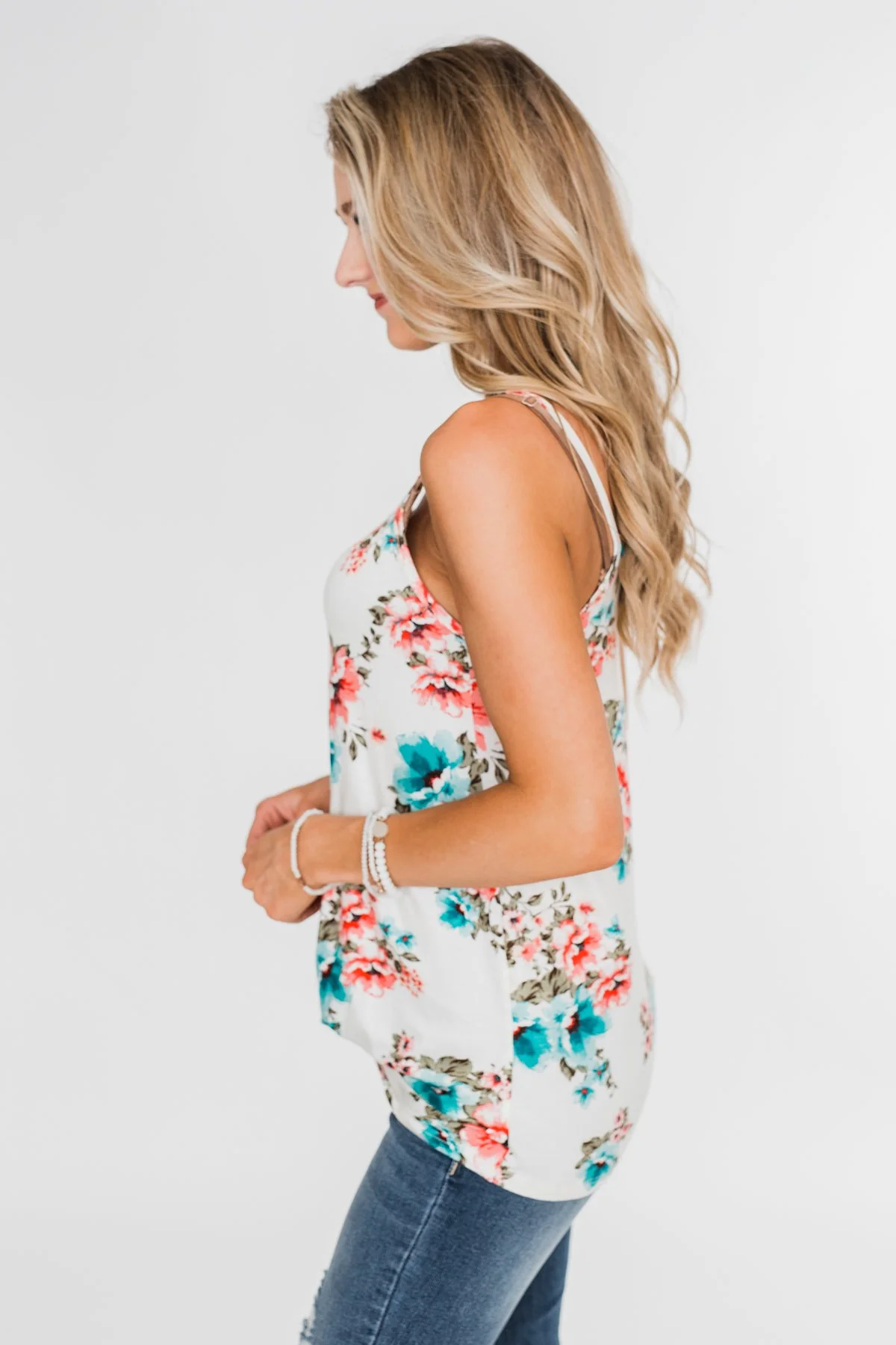 Caught Up in Floral Twist Tank Top- Ivory - Image 4