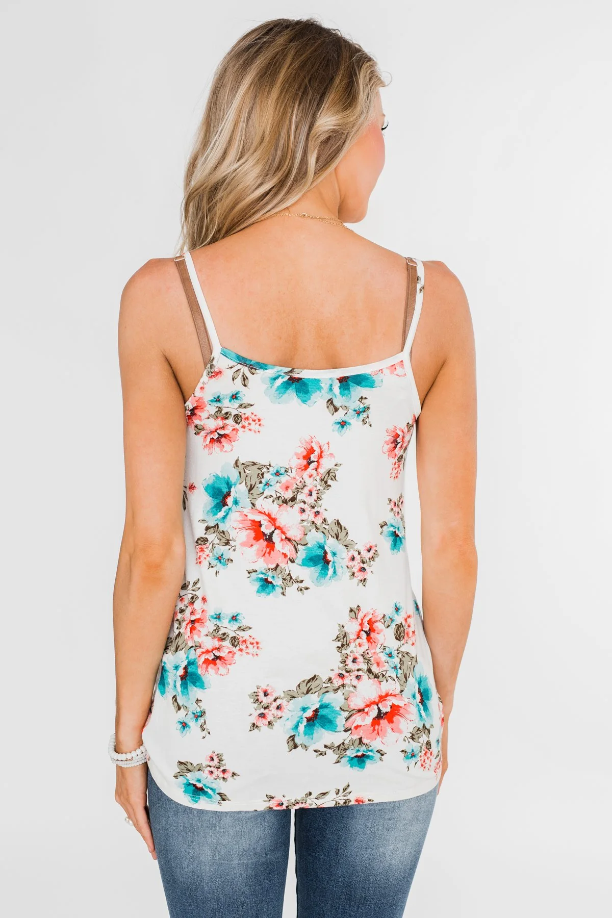 Caught Up in Floral Twist Tank Top- Ivory - Image 5