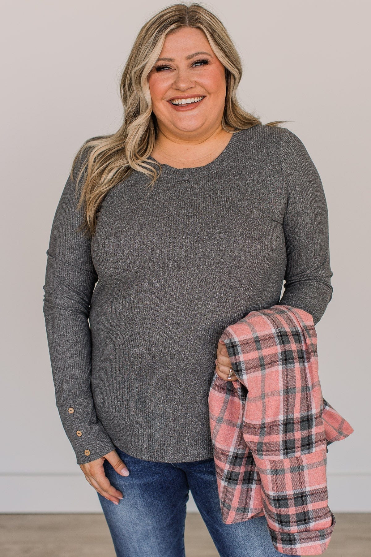 Caught Up In Love Knit Top- Charcoal - Image 4