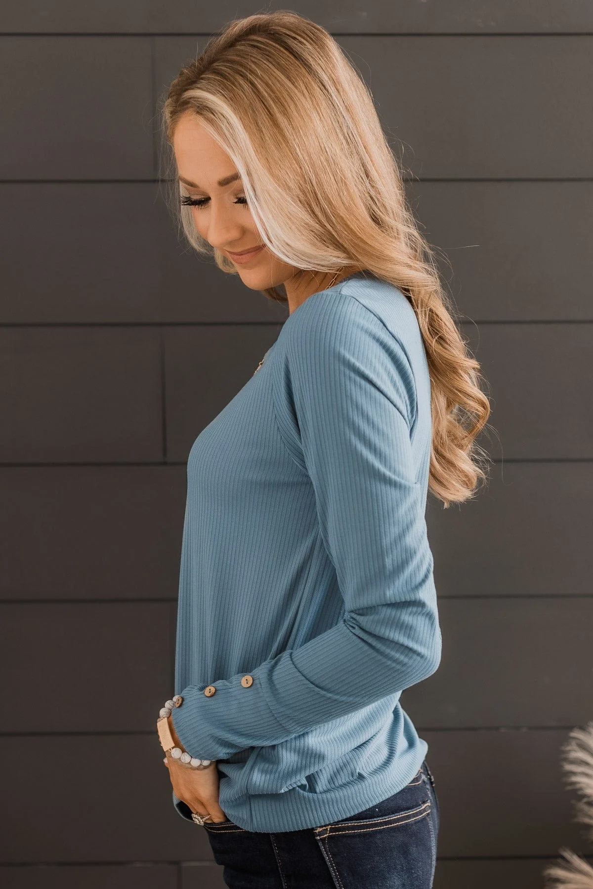 Caught Up In Love Knit Top- Dusty Blue - Image 5