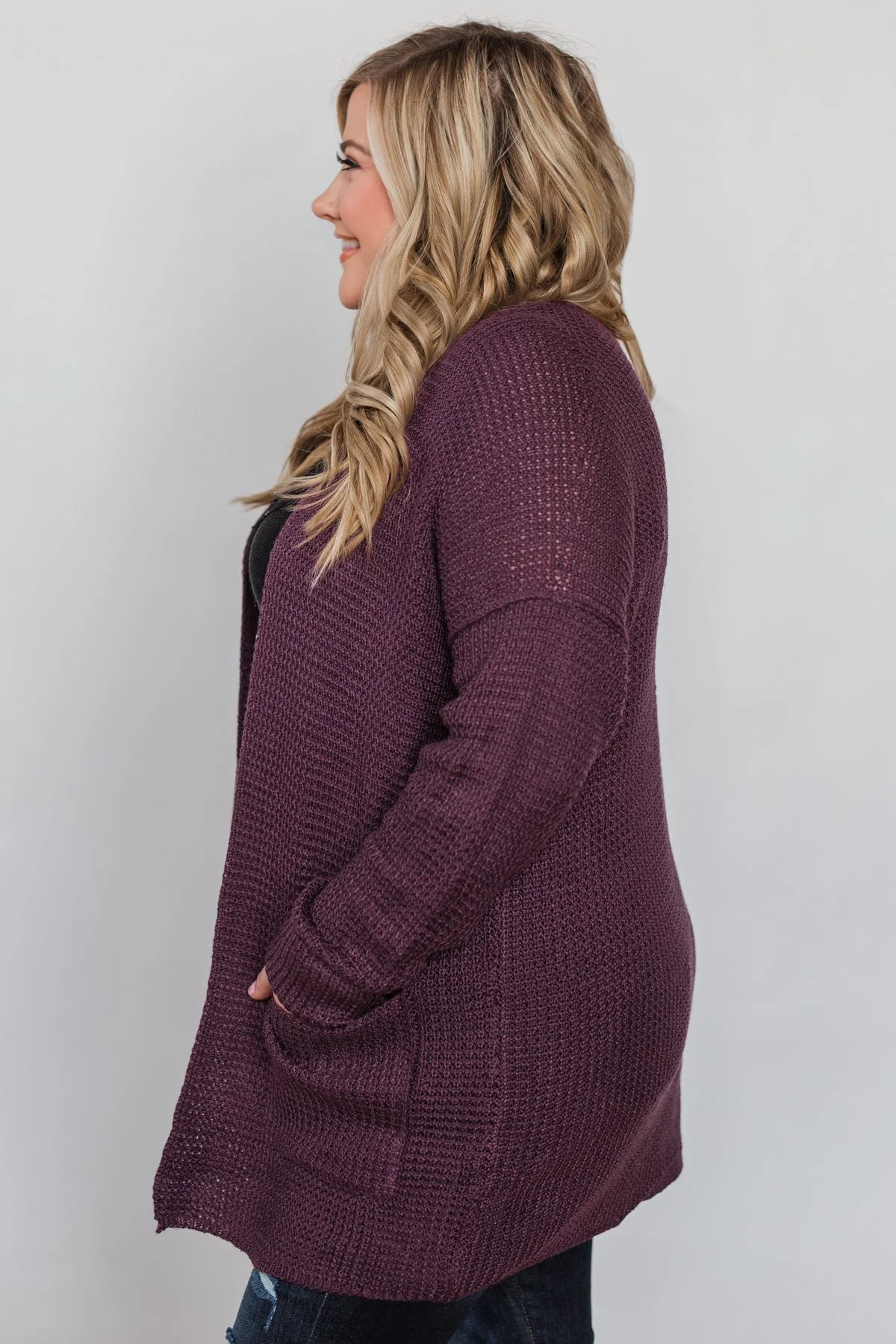 Caught Up In You V-Back Cardigan - Plum - Image 8