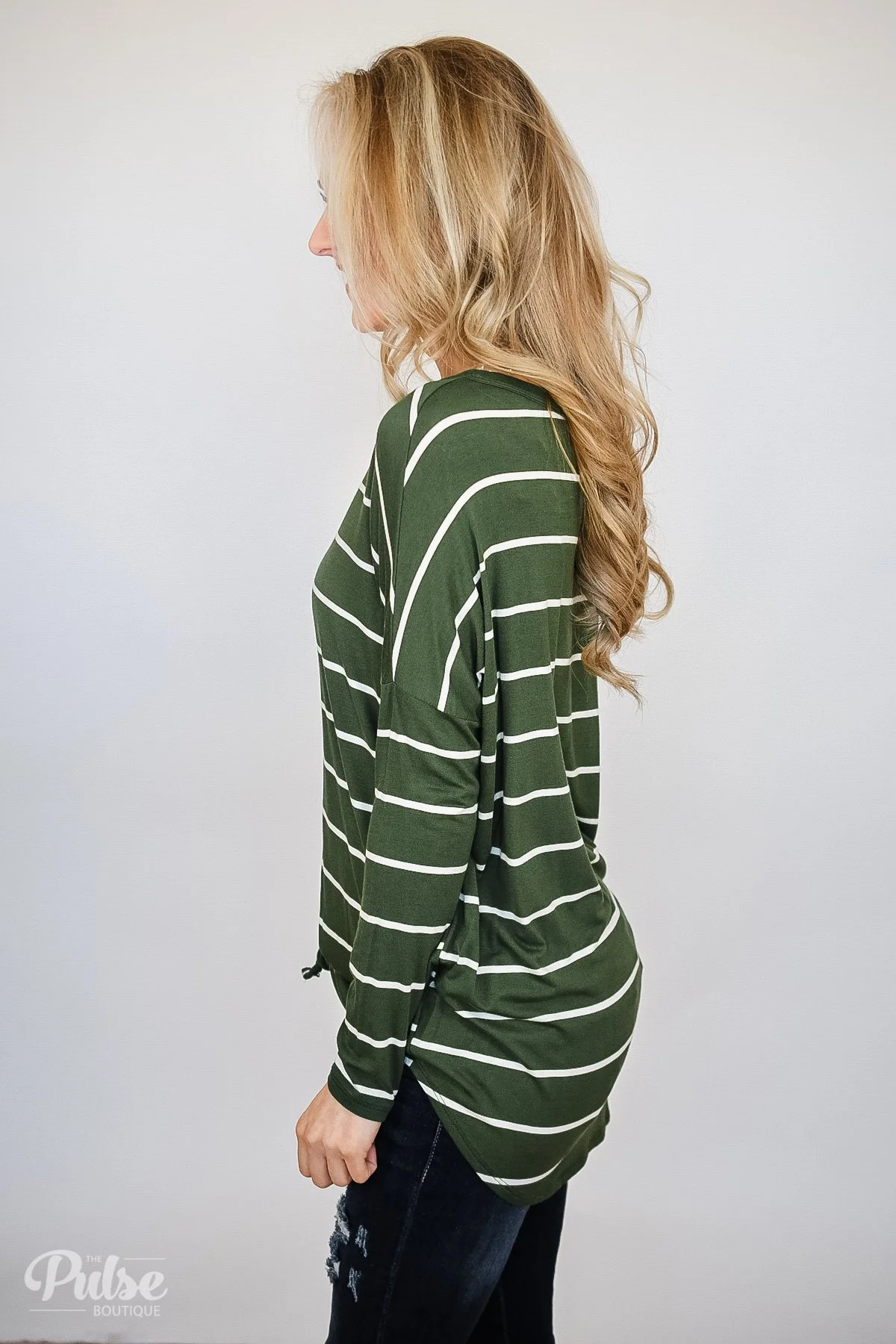 Caught Up to You Long Sleeve Striped Top- Green - Image 5