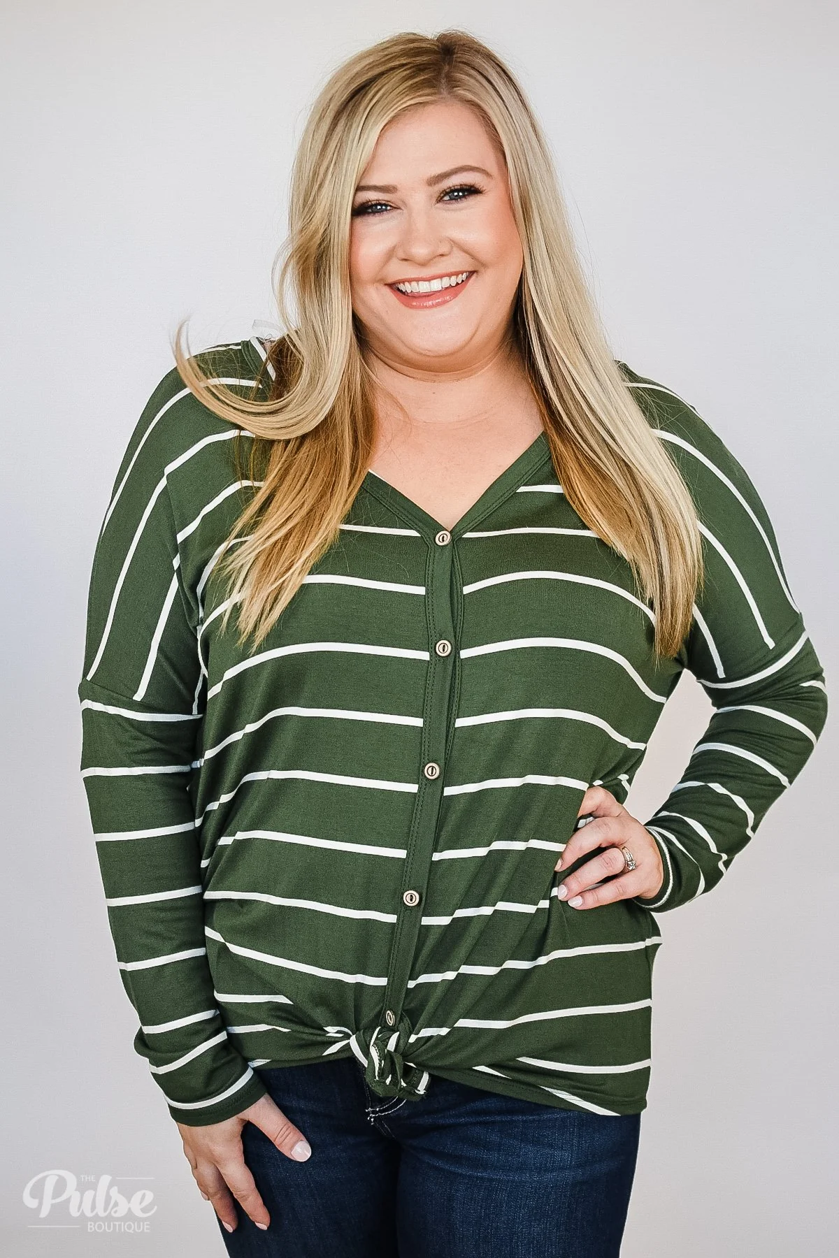 Caught Up to You Long Sleeve Striped Top- Green - Image 7