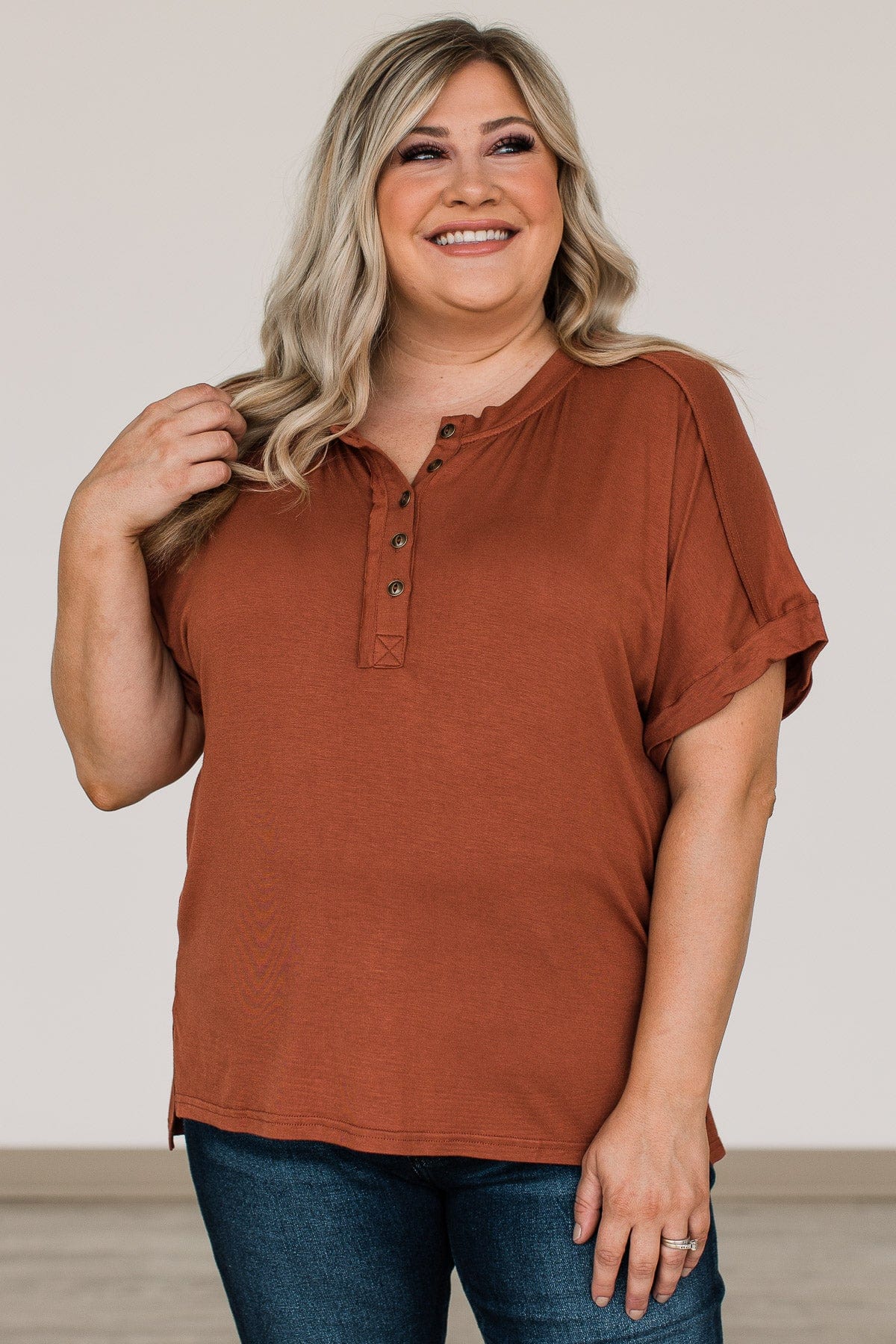 Caught You Looking Button Top- Rust - Image 3