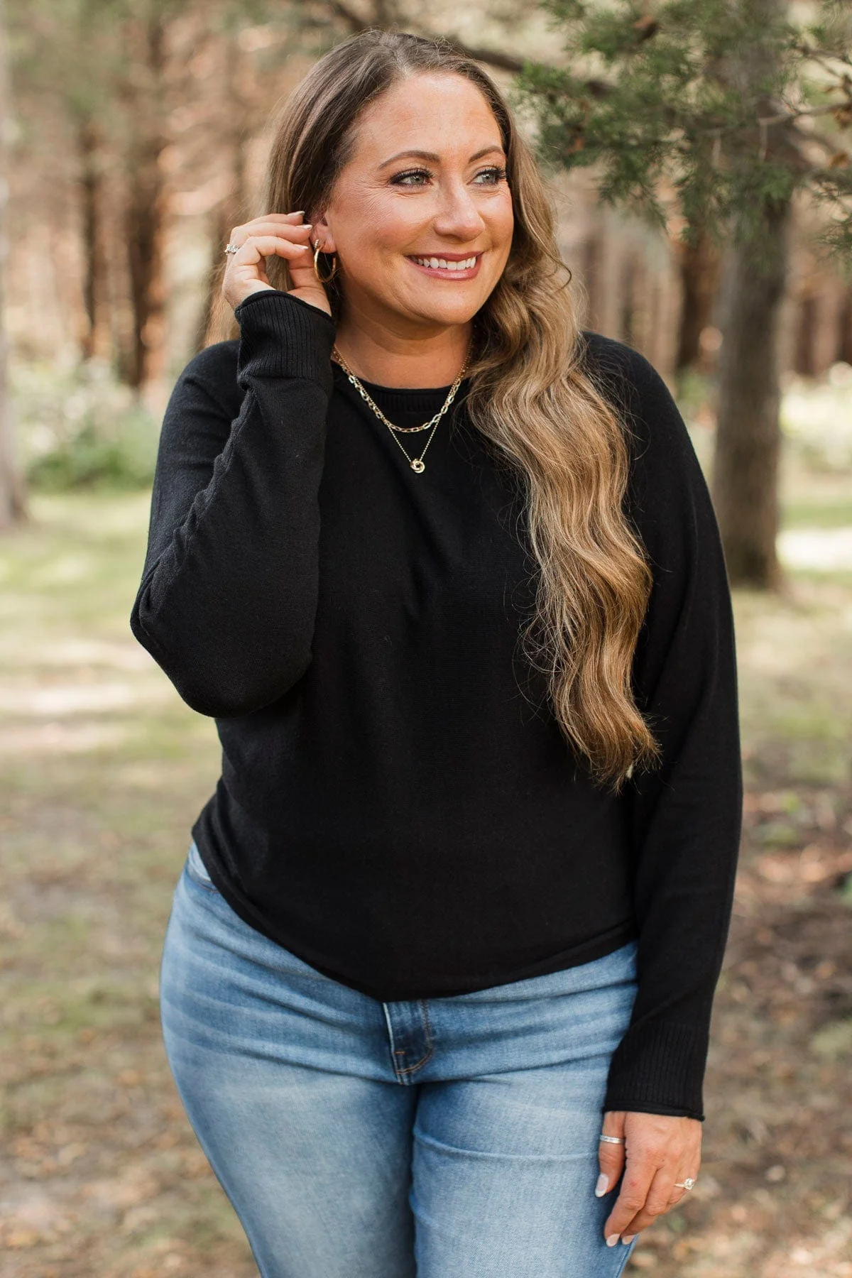 Caught Your Interest Dolman Sweater- Black - Image 5