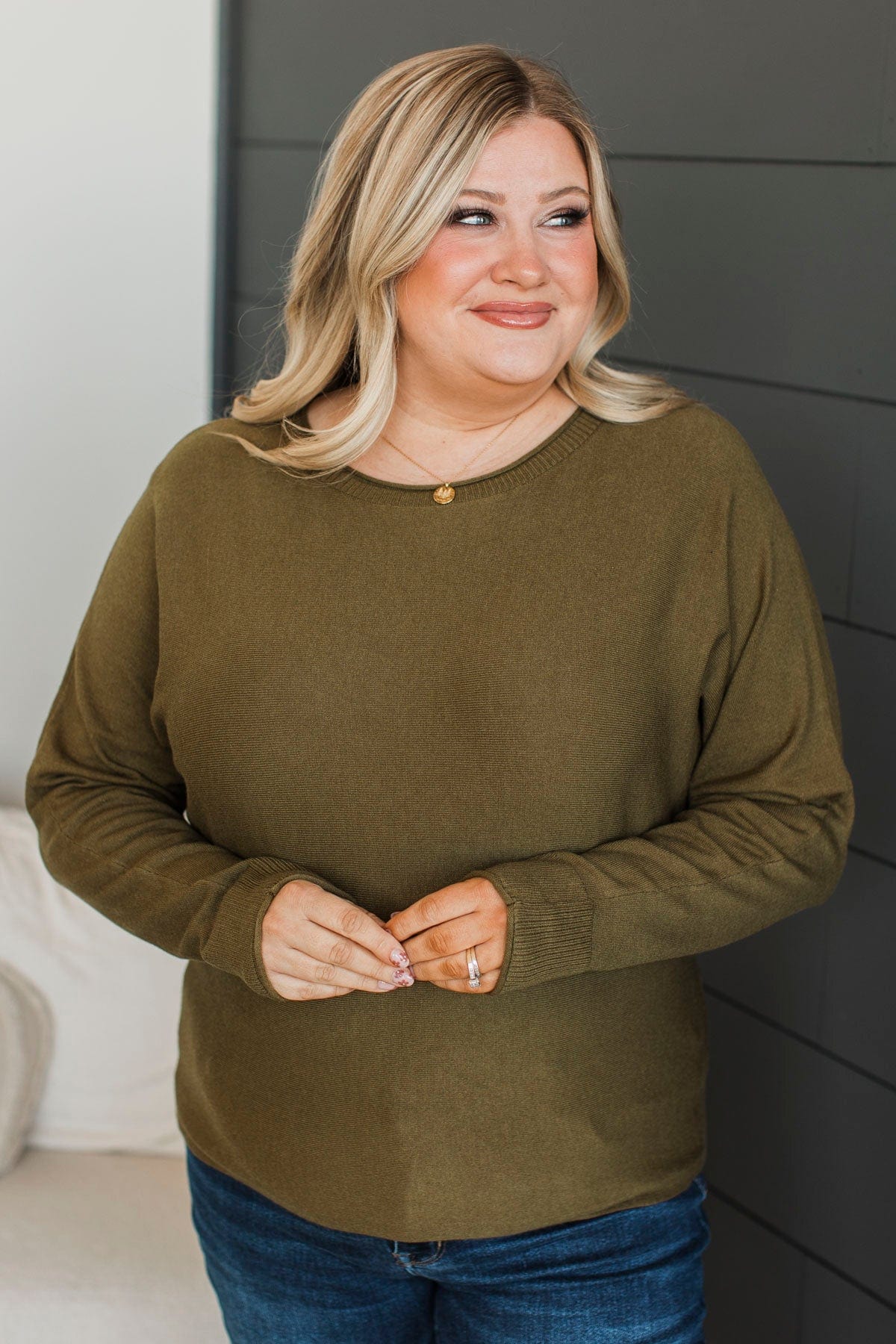 Caught Your Interest Dolman Sweater- Moss - Image 3