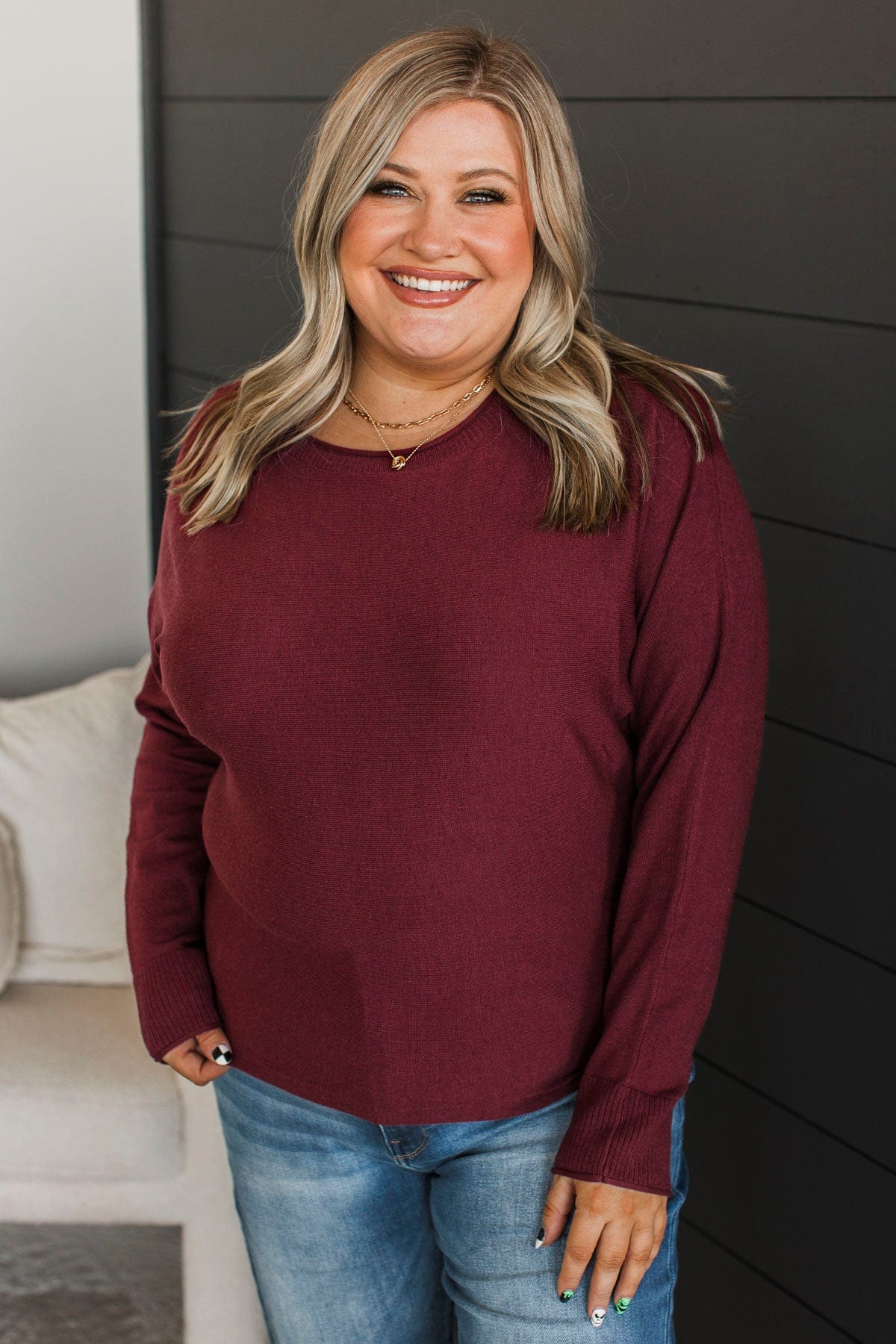 Caught Your Interest Dolman Sweater- Wine - Image 4