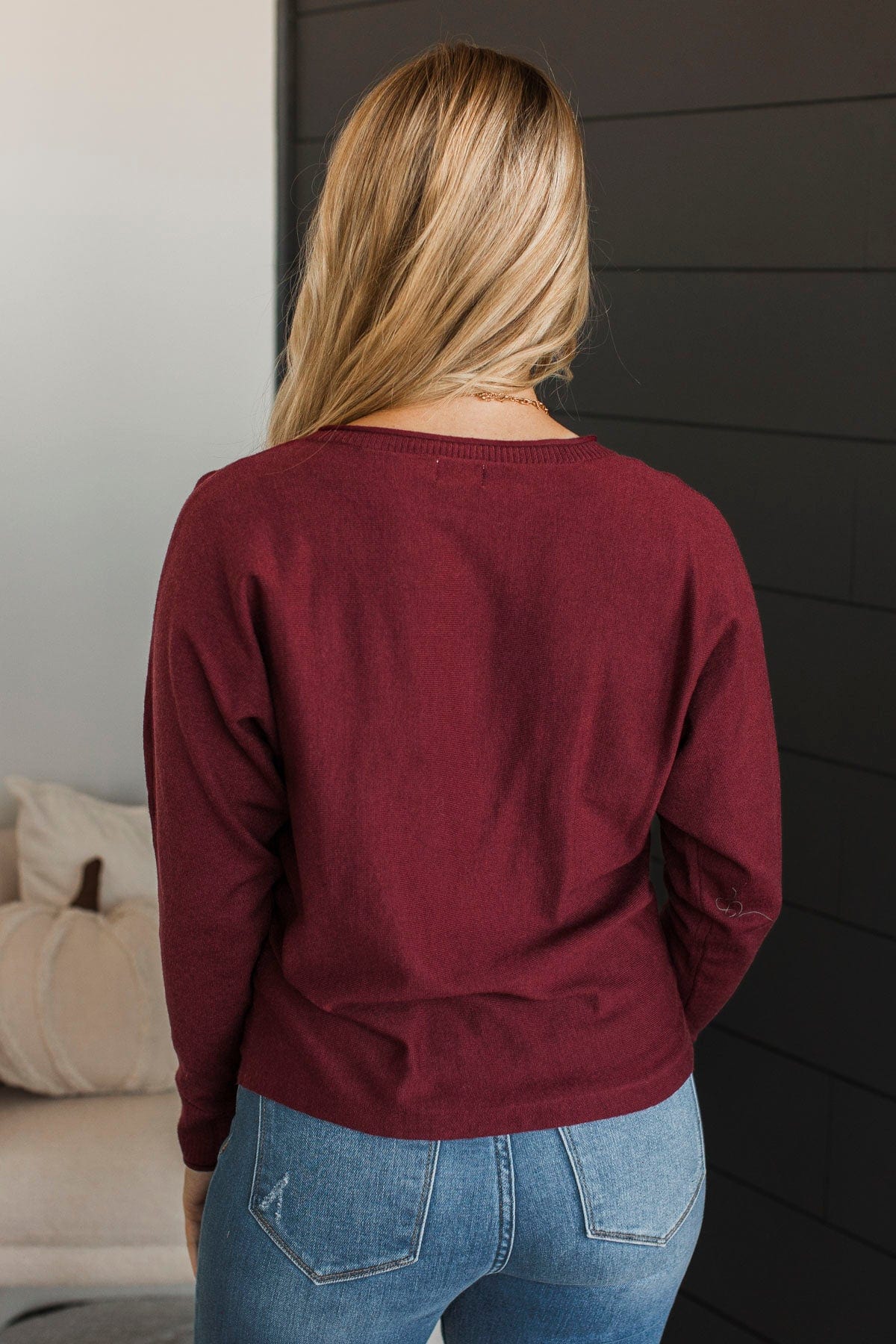 Caught Your Interest Dolman Sweater- Wine - Image 7