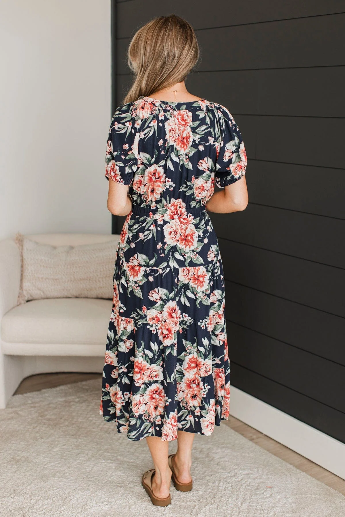 All I'm looking For Floral Midi Dress- Dark Navy - Image 8