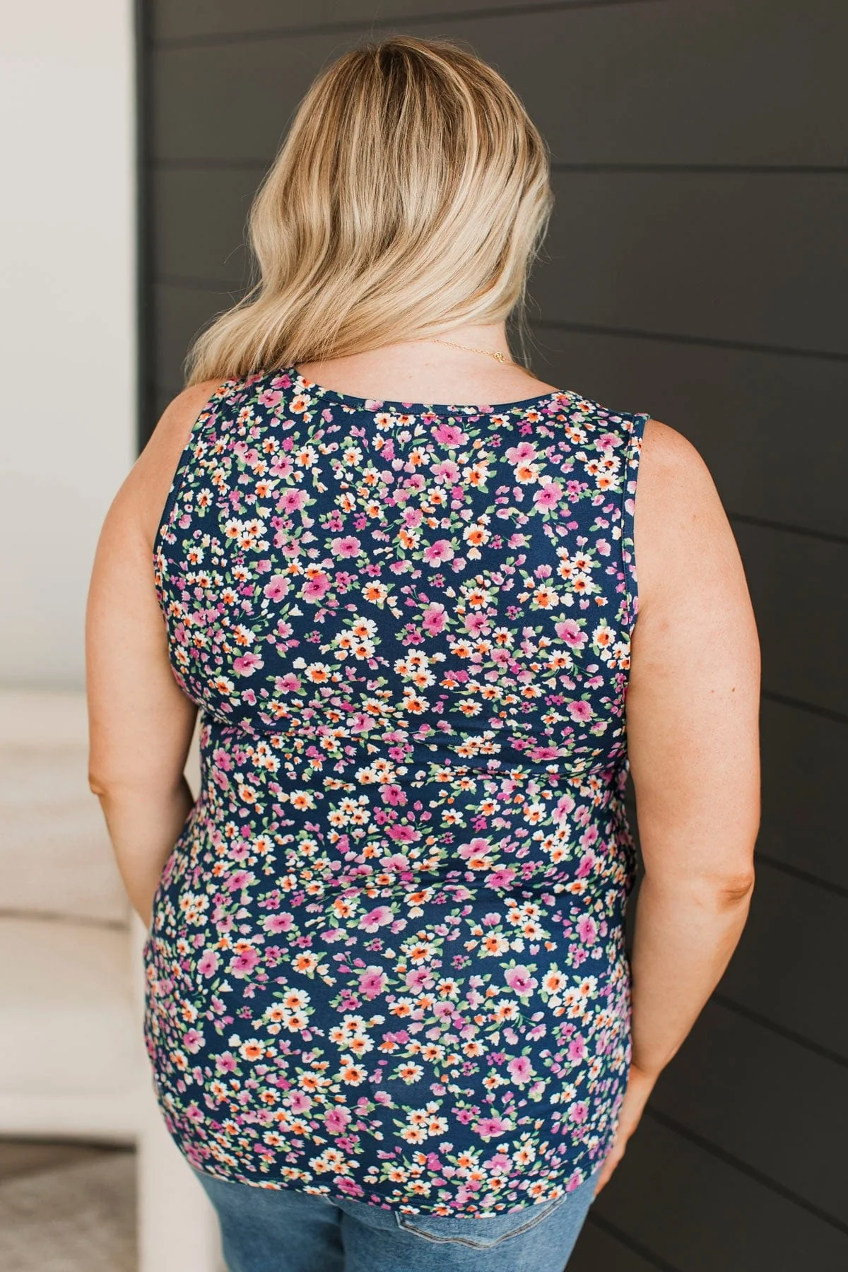 Caught Your Smile Floral Tank Top- Navy - Image 8