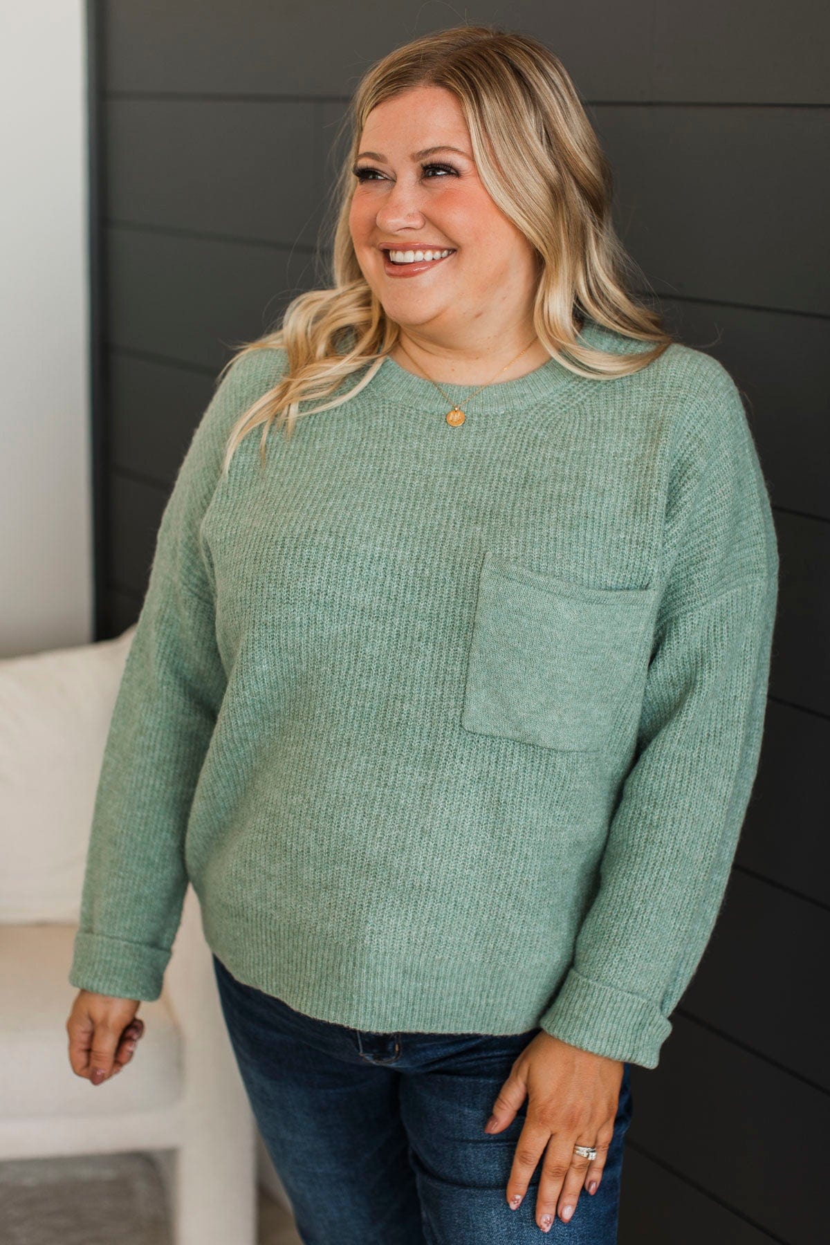 Cause A Commotion Knit Sweater- Dusty Mint - Image 3