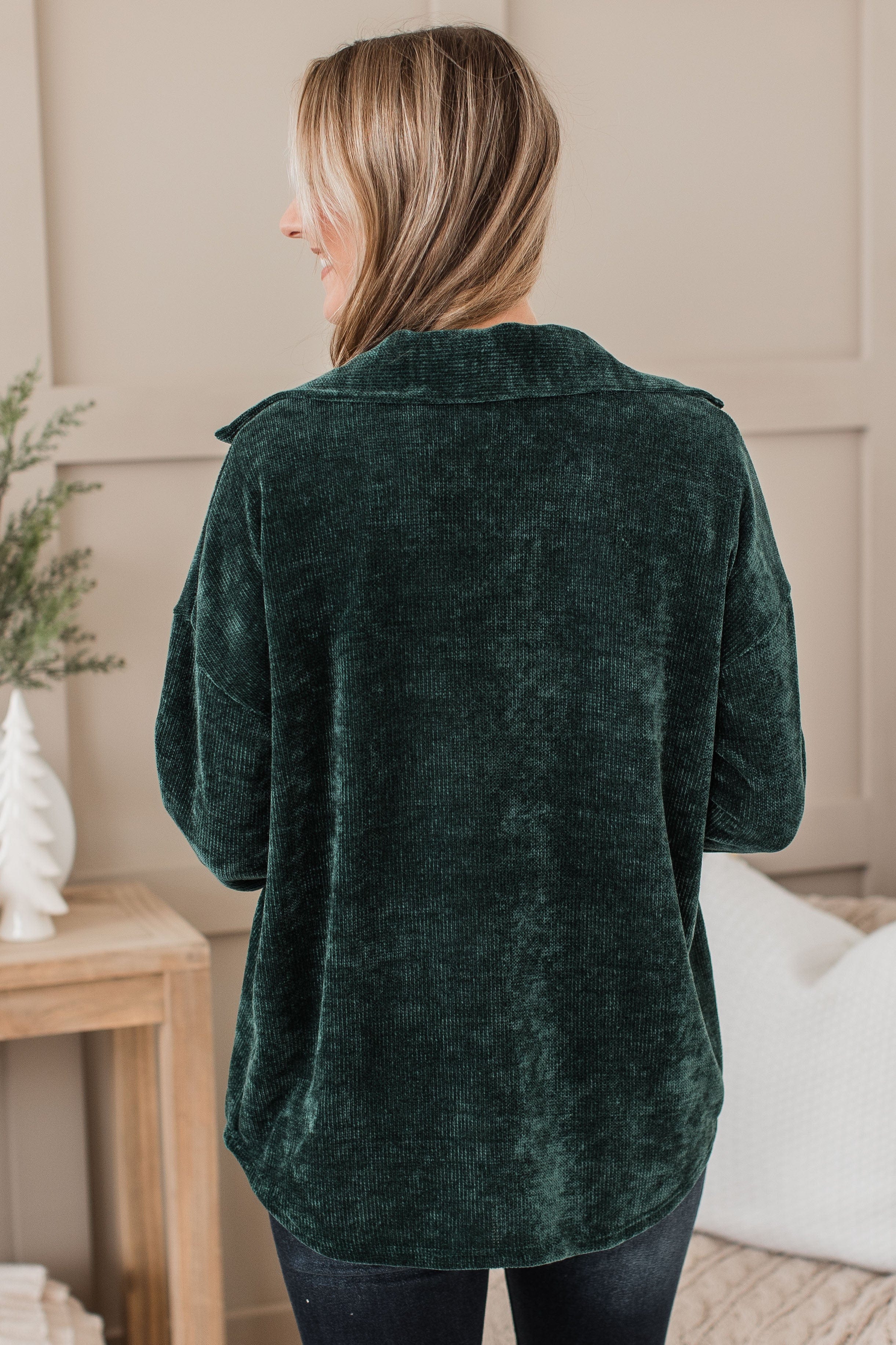 Cause For Applause Knit Button Top- Forest Green - Image 6